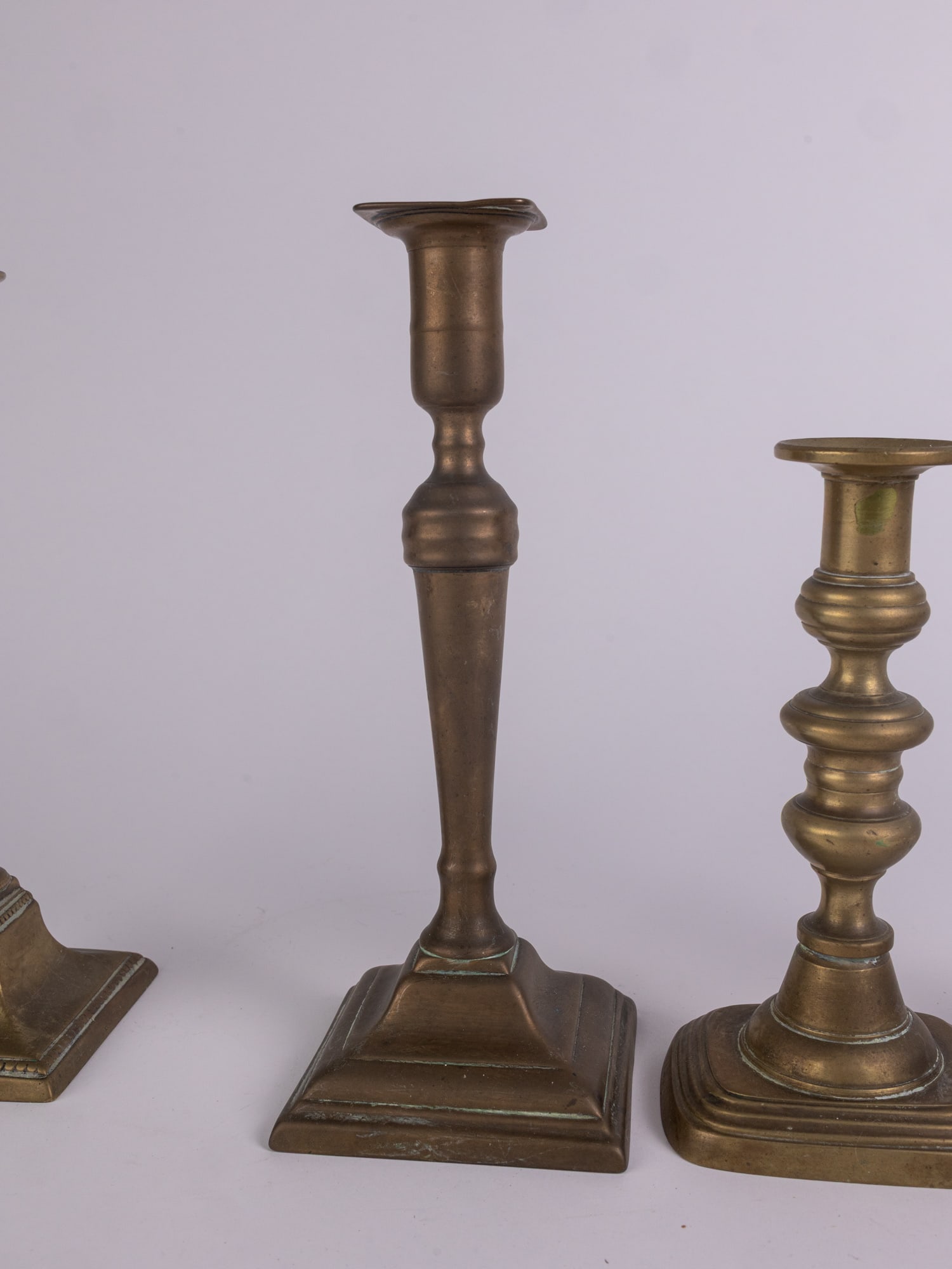Four Antique Brass Candlestick Holders - 3