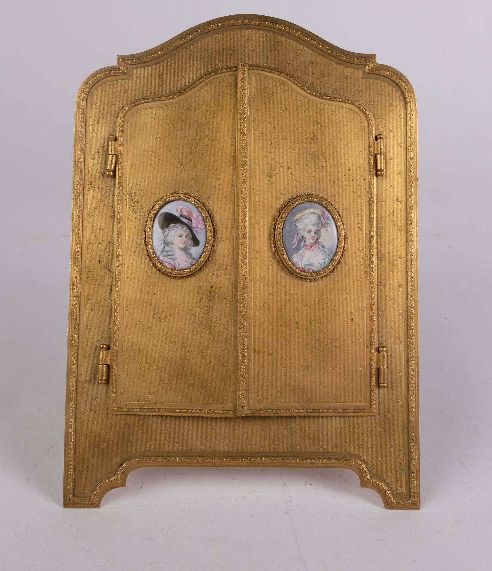 Late 19th Century Gilt Brass Desk Frame with Enameled Portraits (1 of 4)