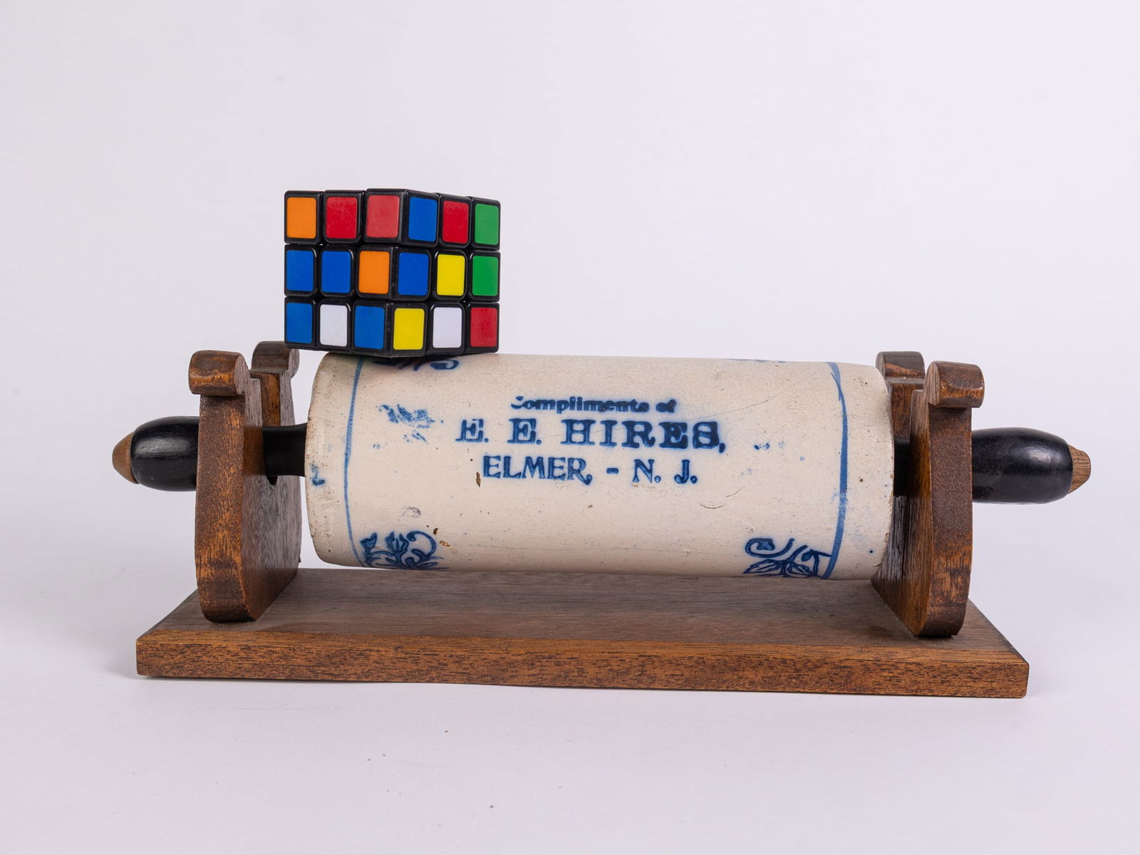 Antique "Compliments of E. E. Hires, Elmer-N.J." Stoneware Advertising Rolling Pin - 2