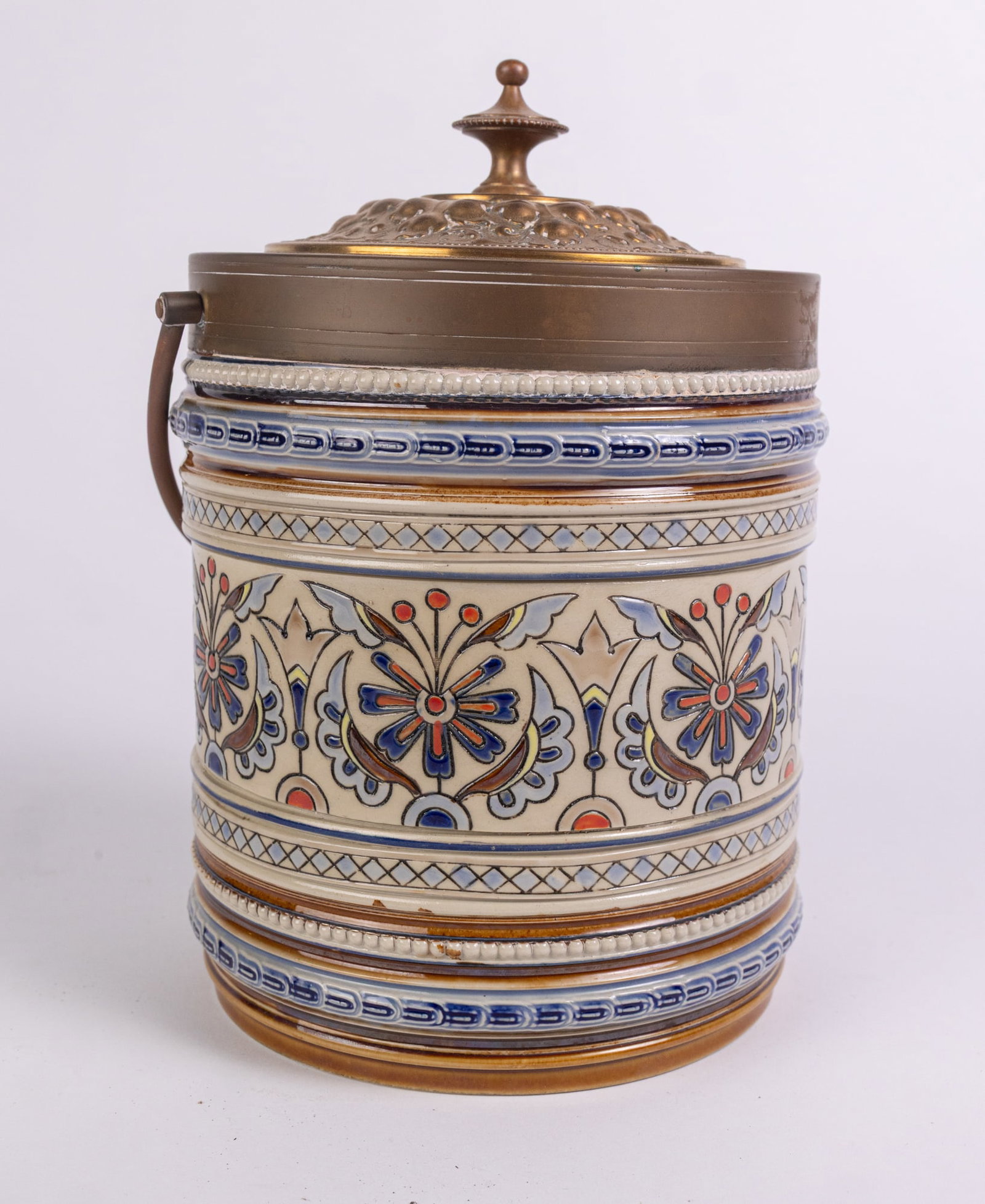 Rare 19th c. Chromolith Method Mettlach Mosaic Tobacco Jar by Villeroy & Boch (1 of 9)