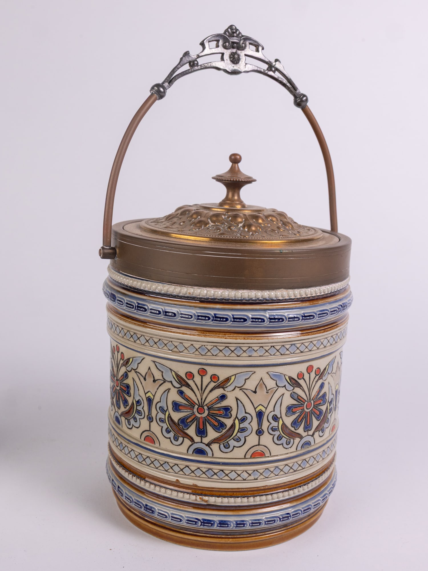 Rare 19th c. Chromolith Method Mettlach Mosaic Tobacco Jar by Villeroy & Boch - 3
