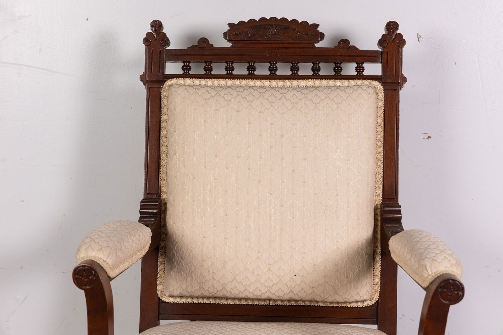 Antique Eastlake Victorian White Upholstered Arm Chair - 2