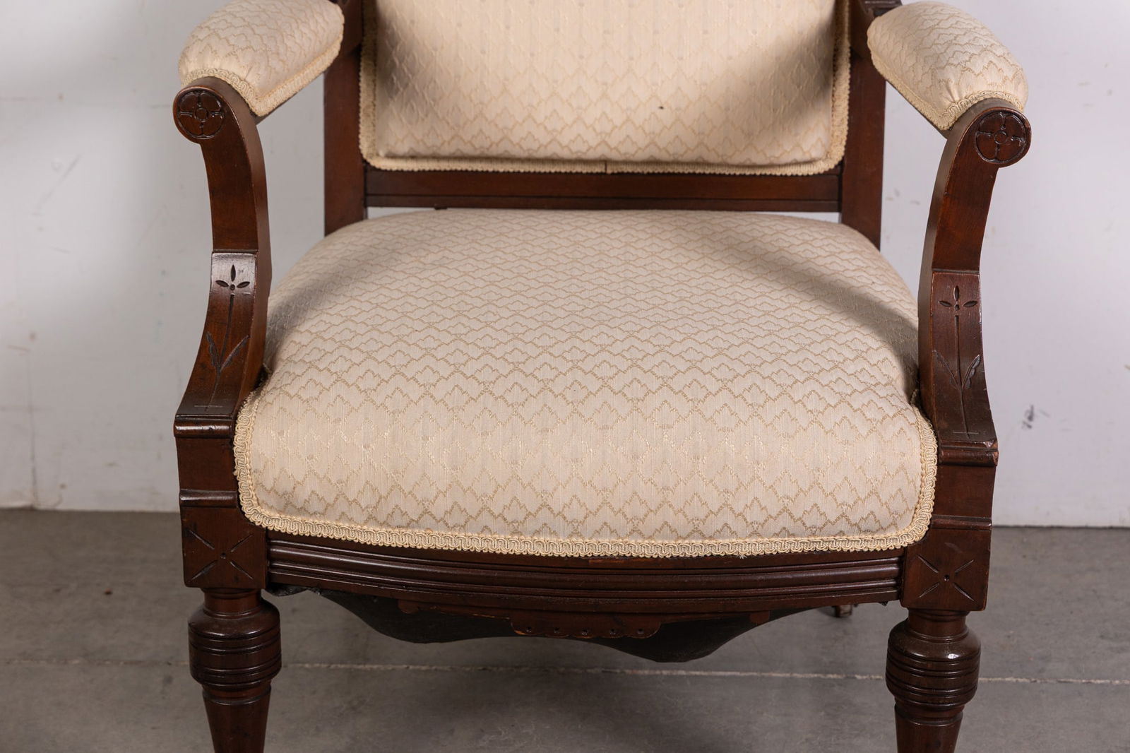 Antique Eastlake Victorian White Upholstered Arm Chair - 3