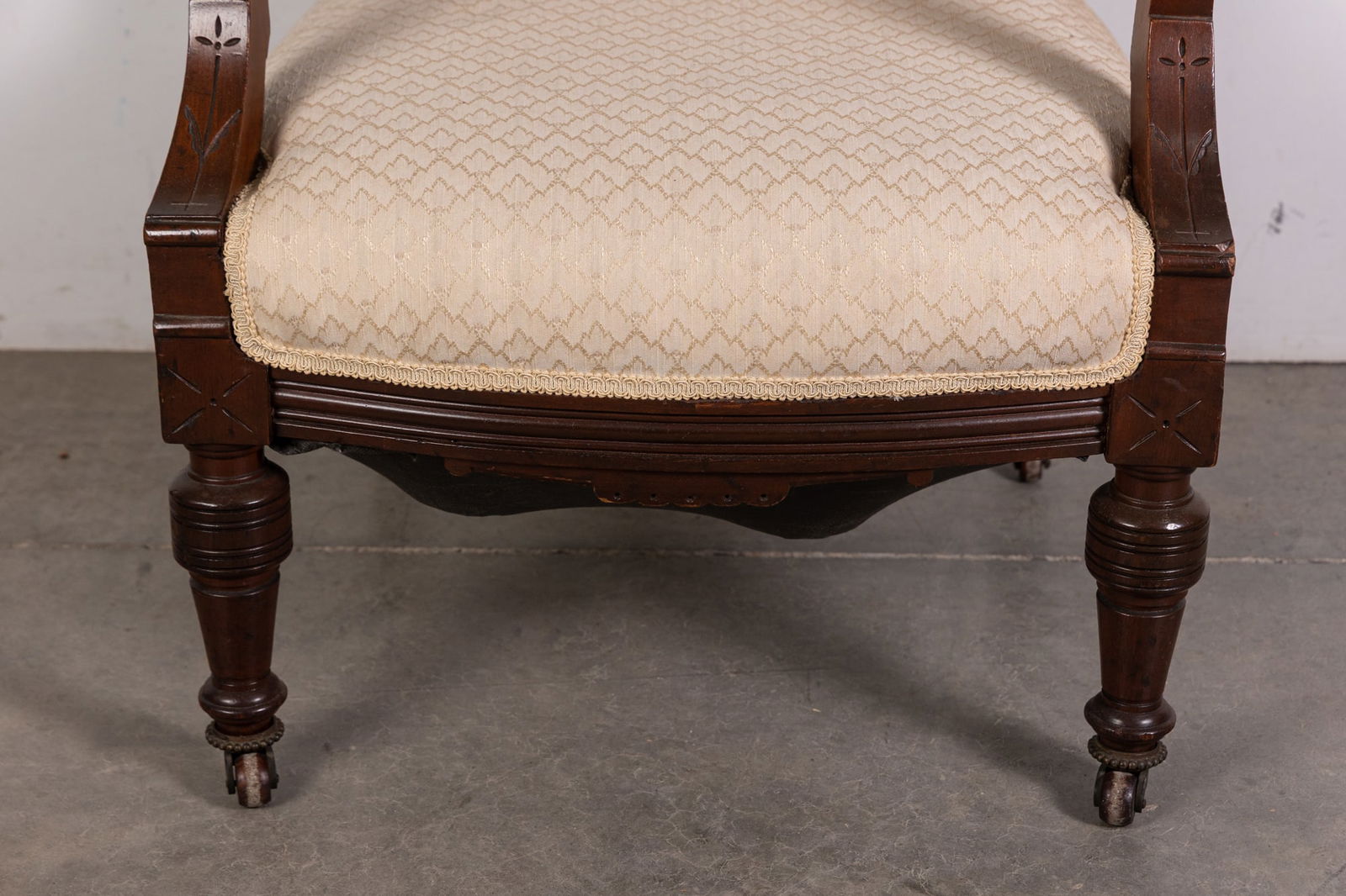 Antique Eastlake Victorian White Upholstered Arm Chair - 4