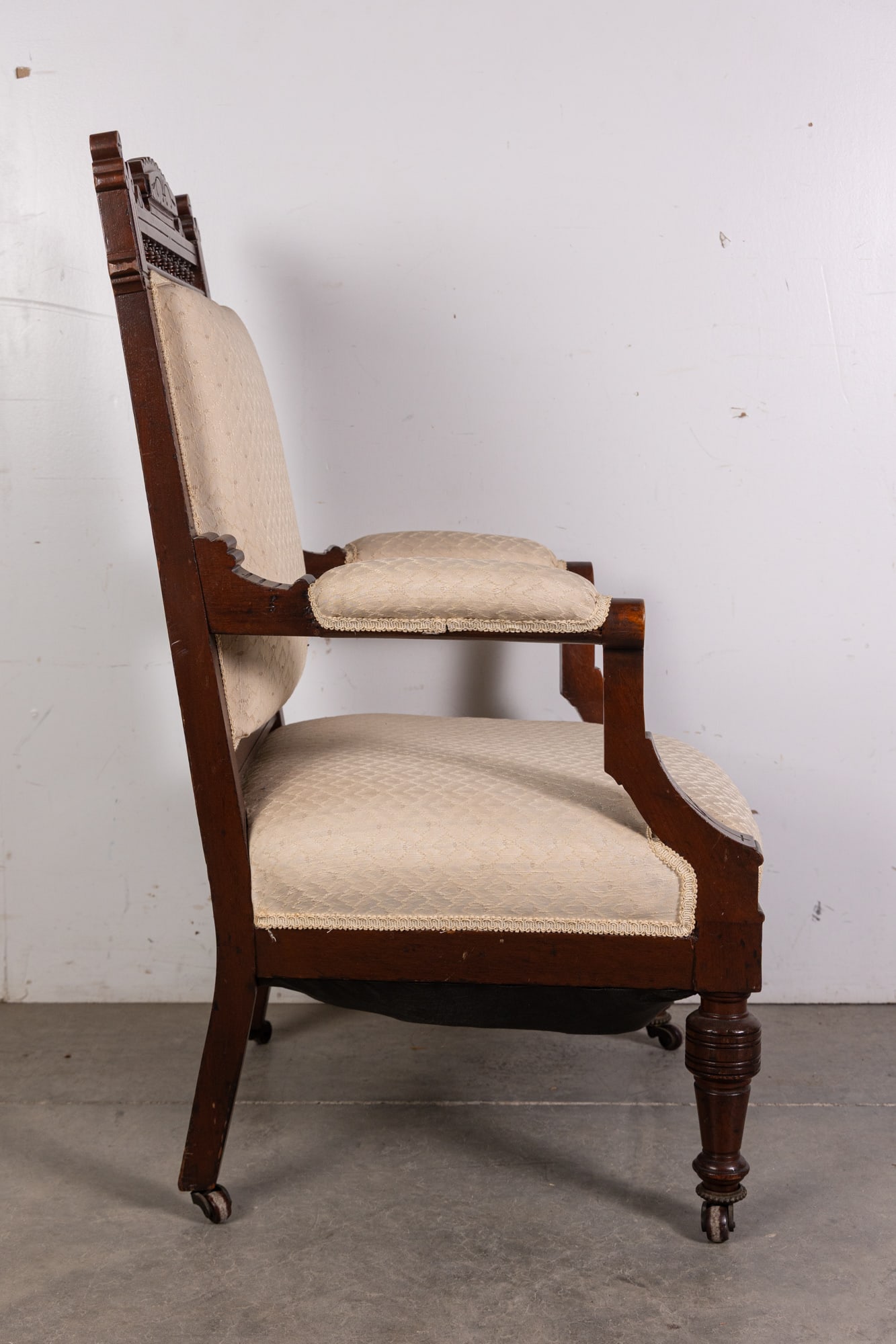 Antique Eastlake Victorian White Upholstered Arm Chair - 6