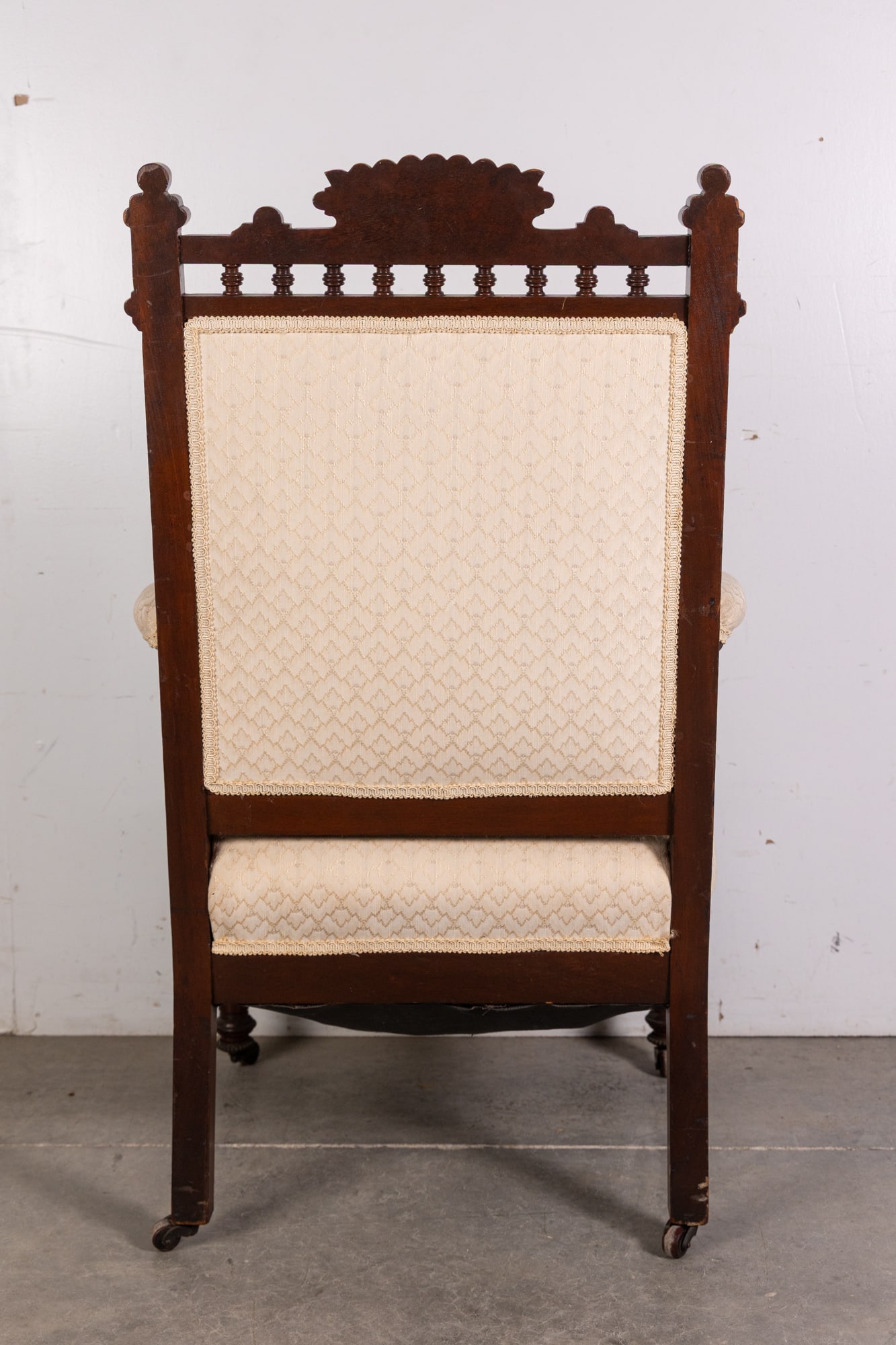 Antique Eastlake Victorian White Upholstered Arm Chair - 7