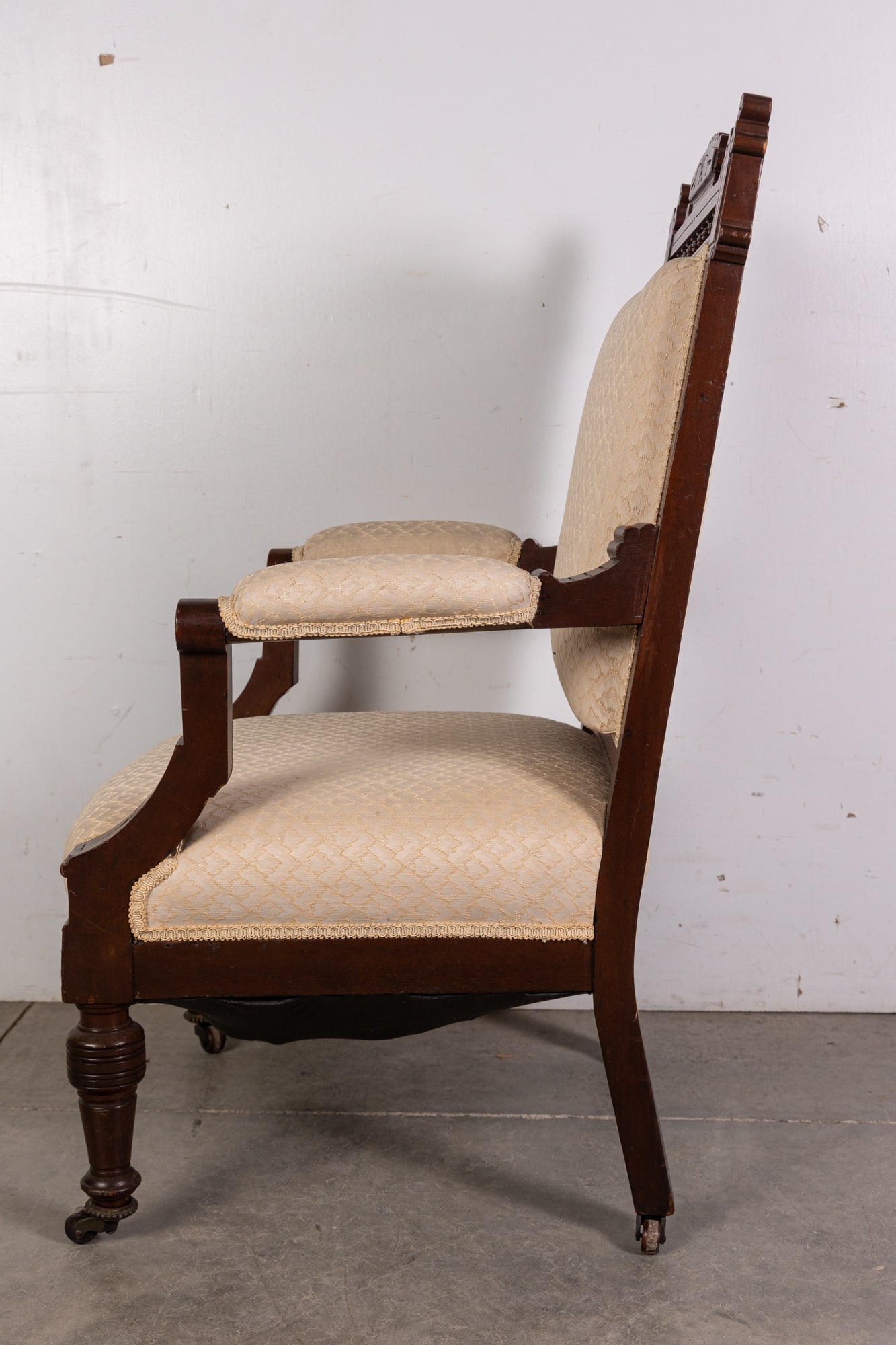 Antique Eastlake Victorian White Upholstered Arm Chair - 8