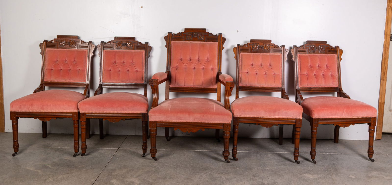 Set of Five Eastlake Victorian Upholstered Dining Chairs (1 of 5)