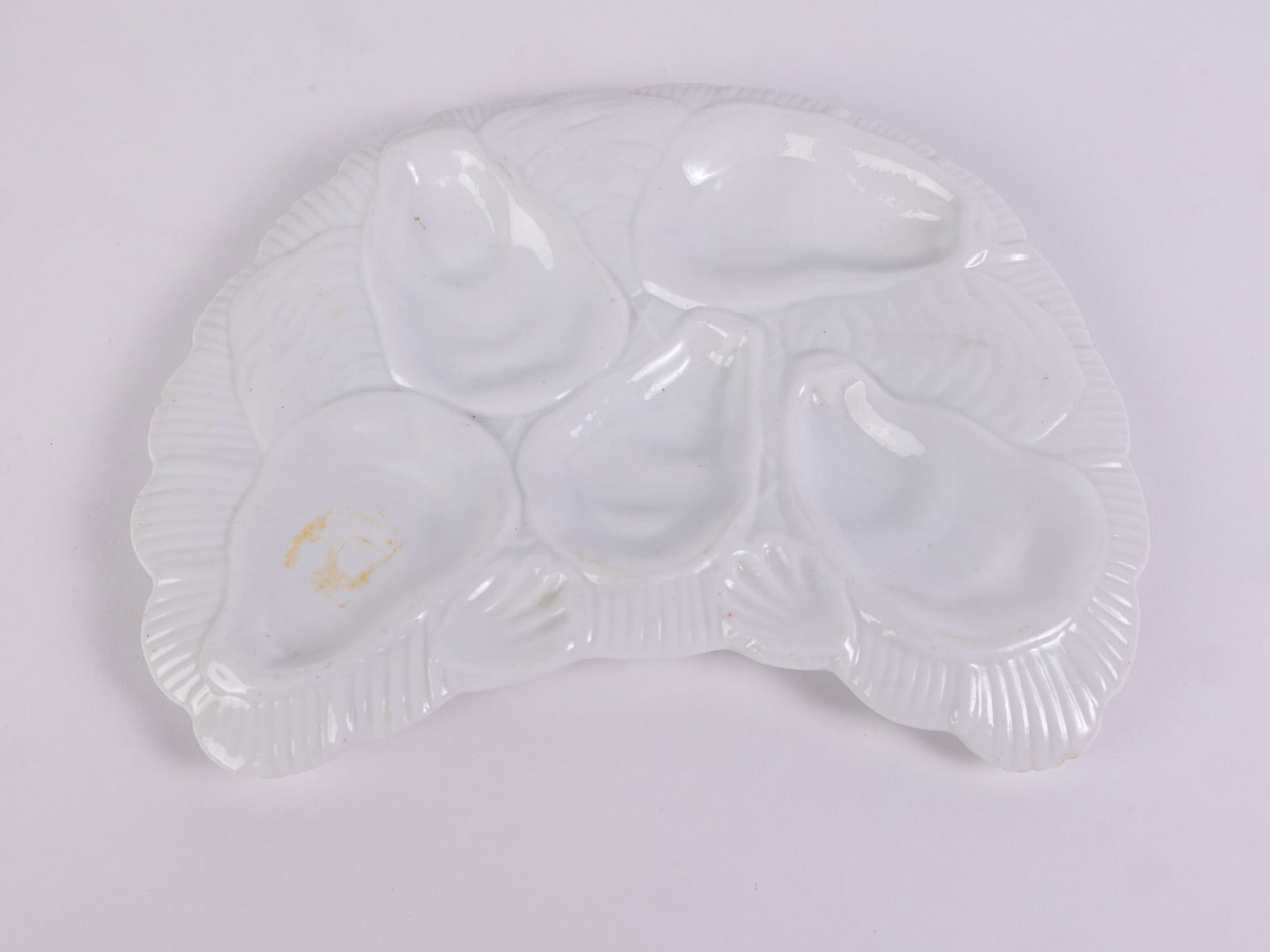 Antique Porcelain Crescent Five Well Oyster Plate - 3