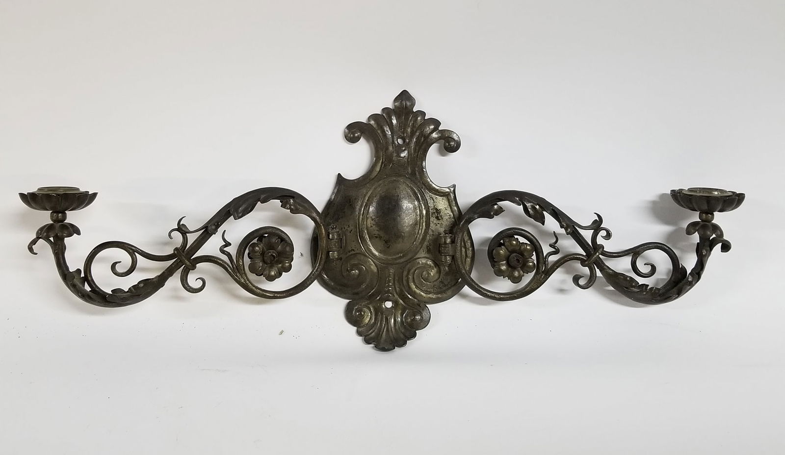 Vintage Silvered Wrought Iron Neoclassical Two Arm Sconce (1 of 2)