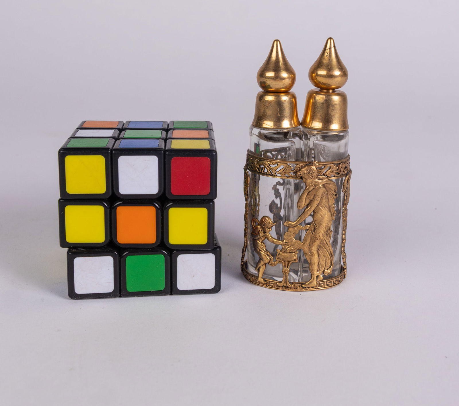 Antique Gold Toned Neoclassical Filigree Dual Perfume Bottle - 2