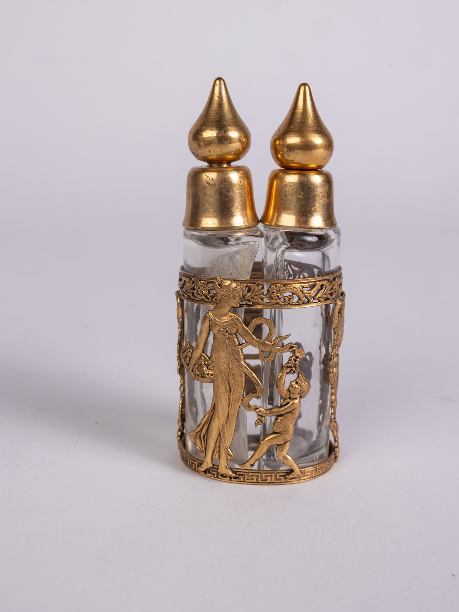 Antique Gold Toned Neoclassical Filigree Dual Perfume Bottle - 3