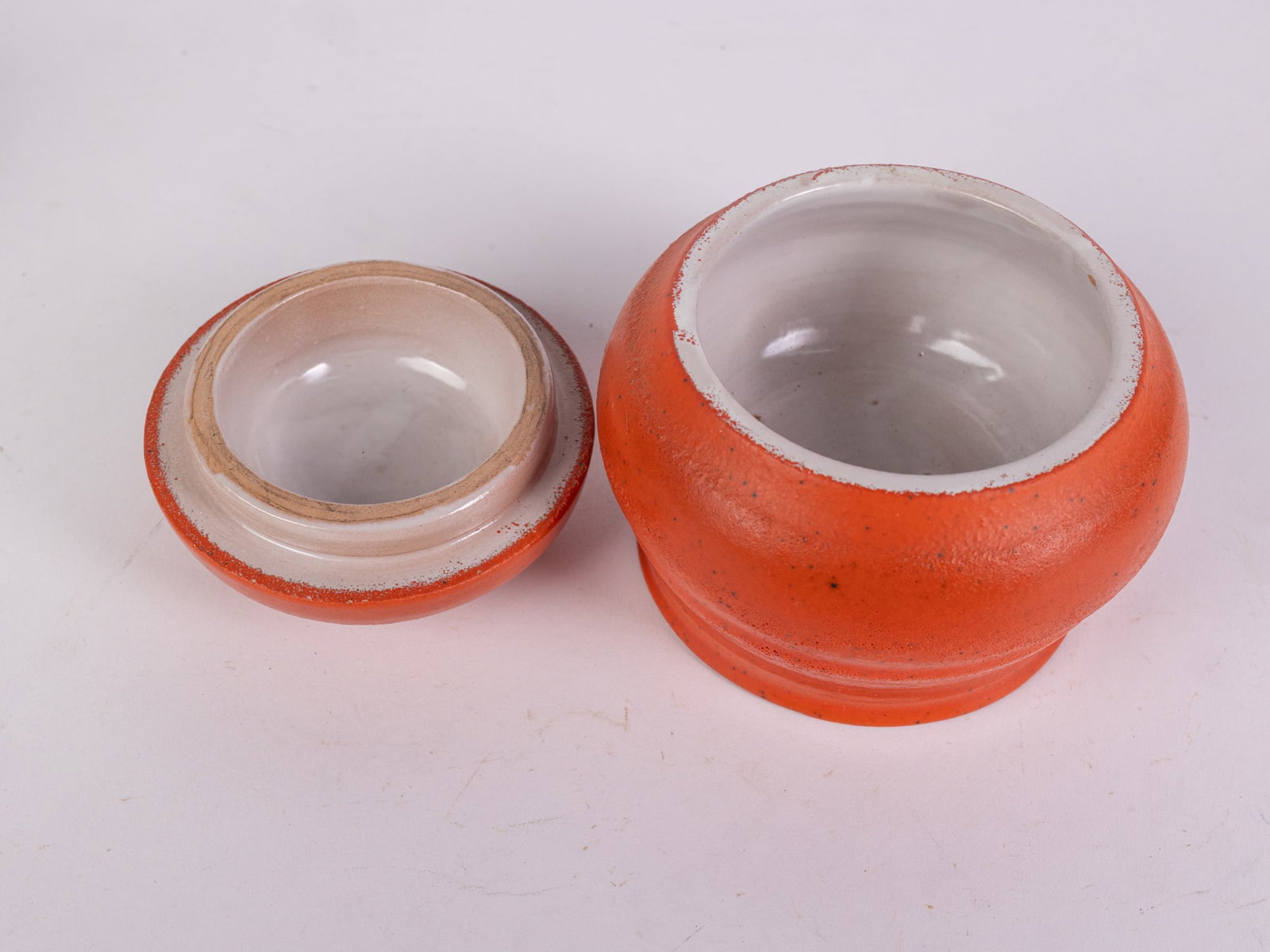 Small Handmade Orange Ceramic Vessel with Lid - 3