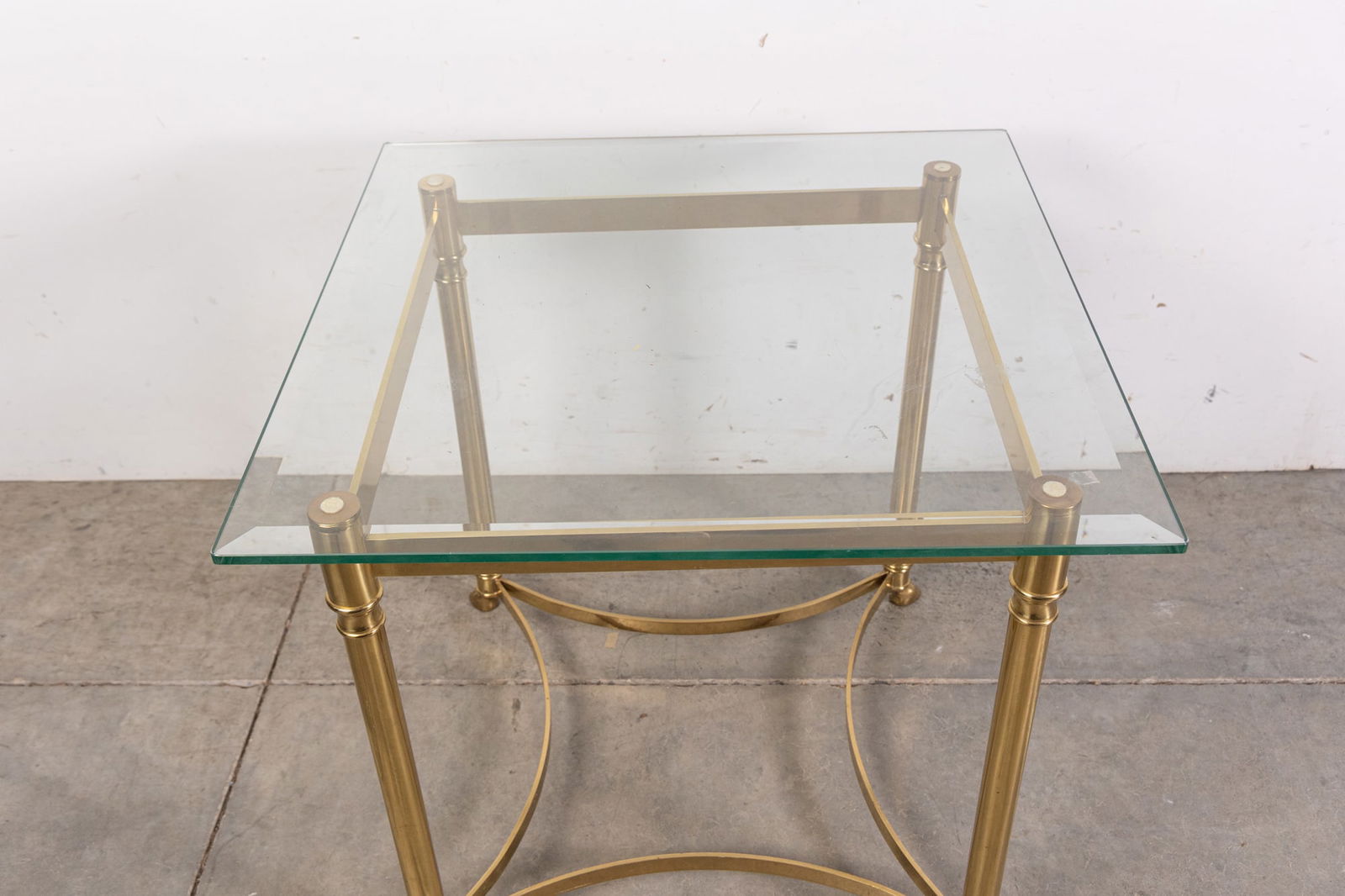 Hollywood Regency Brass Toned Glass Top Side Table - 2