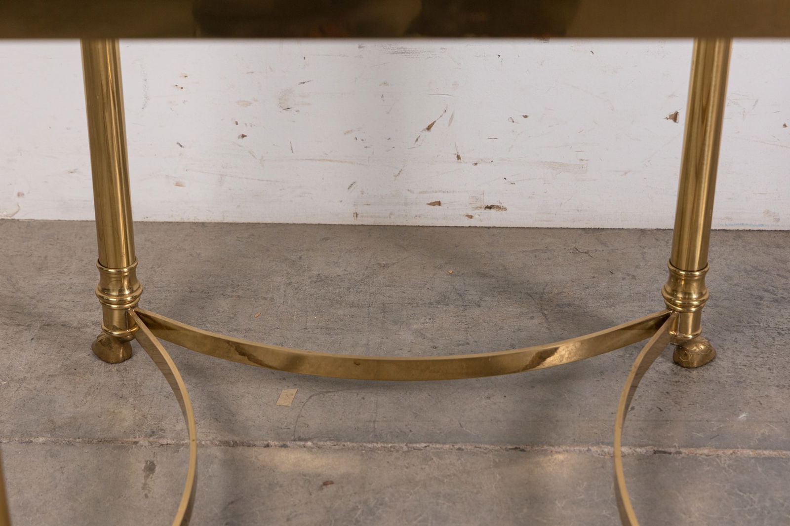 Hollywood Regency Brass Toned Glass Top Side Table - 4