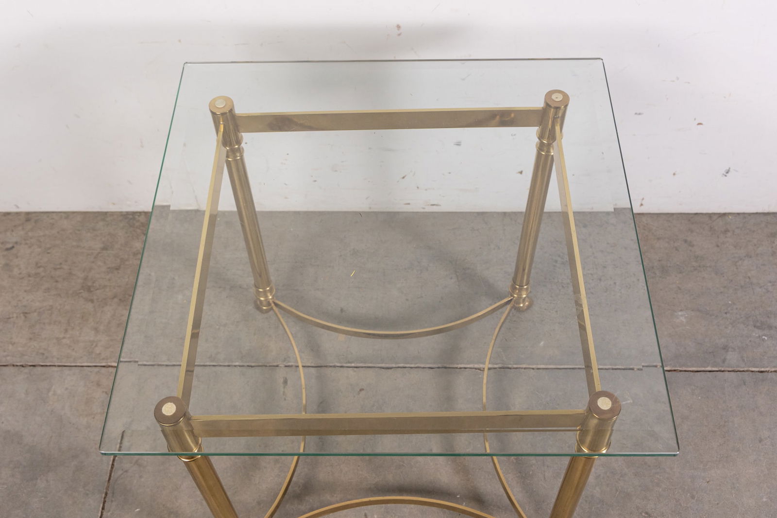 Hollywood Regency Brass Toned Glass Top Side Table - 6