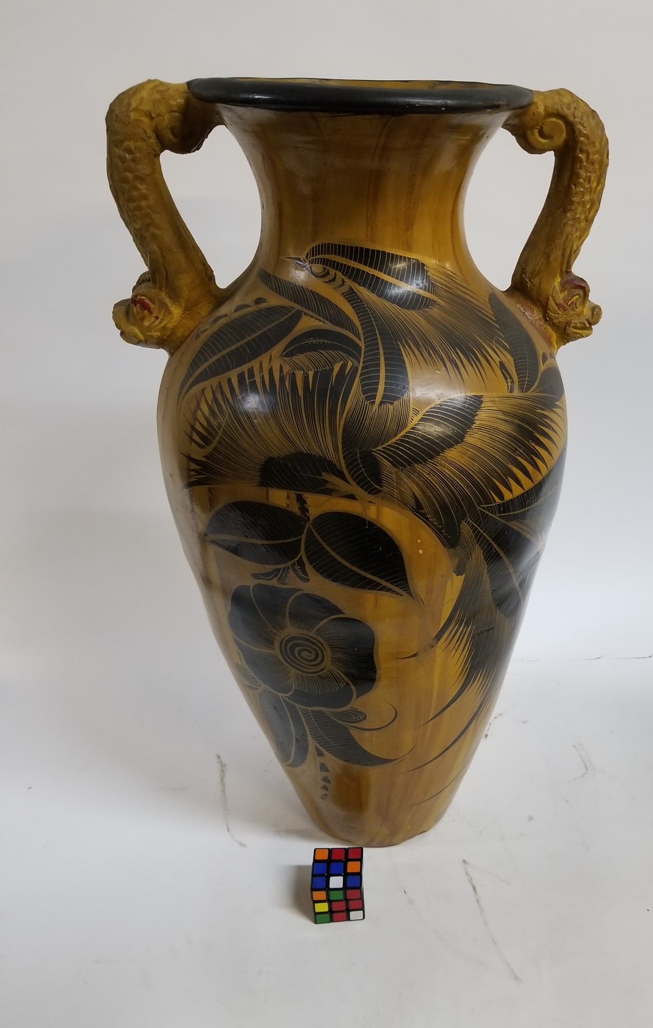 Extra Large Floor Vase with Dragon Form Handles - 3