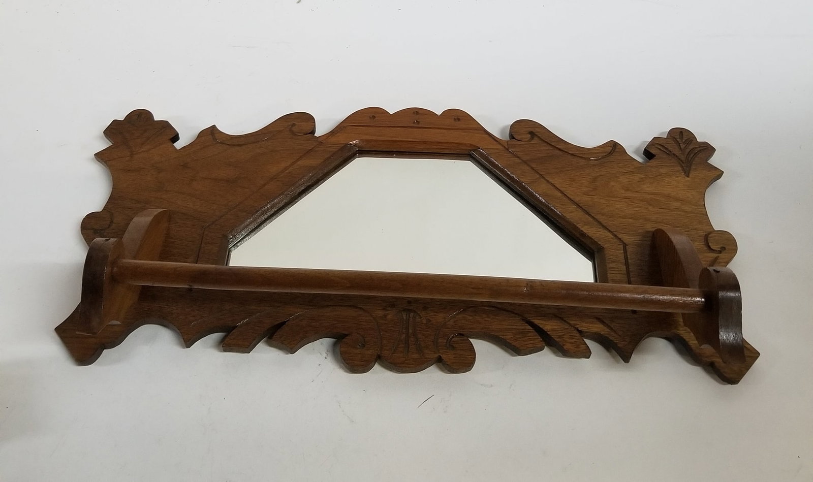 Antique Eastlake Oak Shaving Mirror w/ Towel Bar (1 of 3)