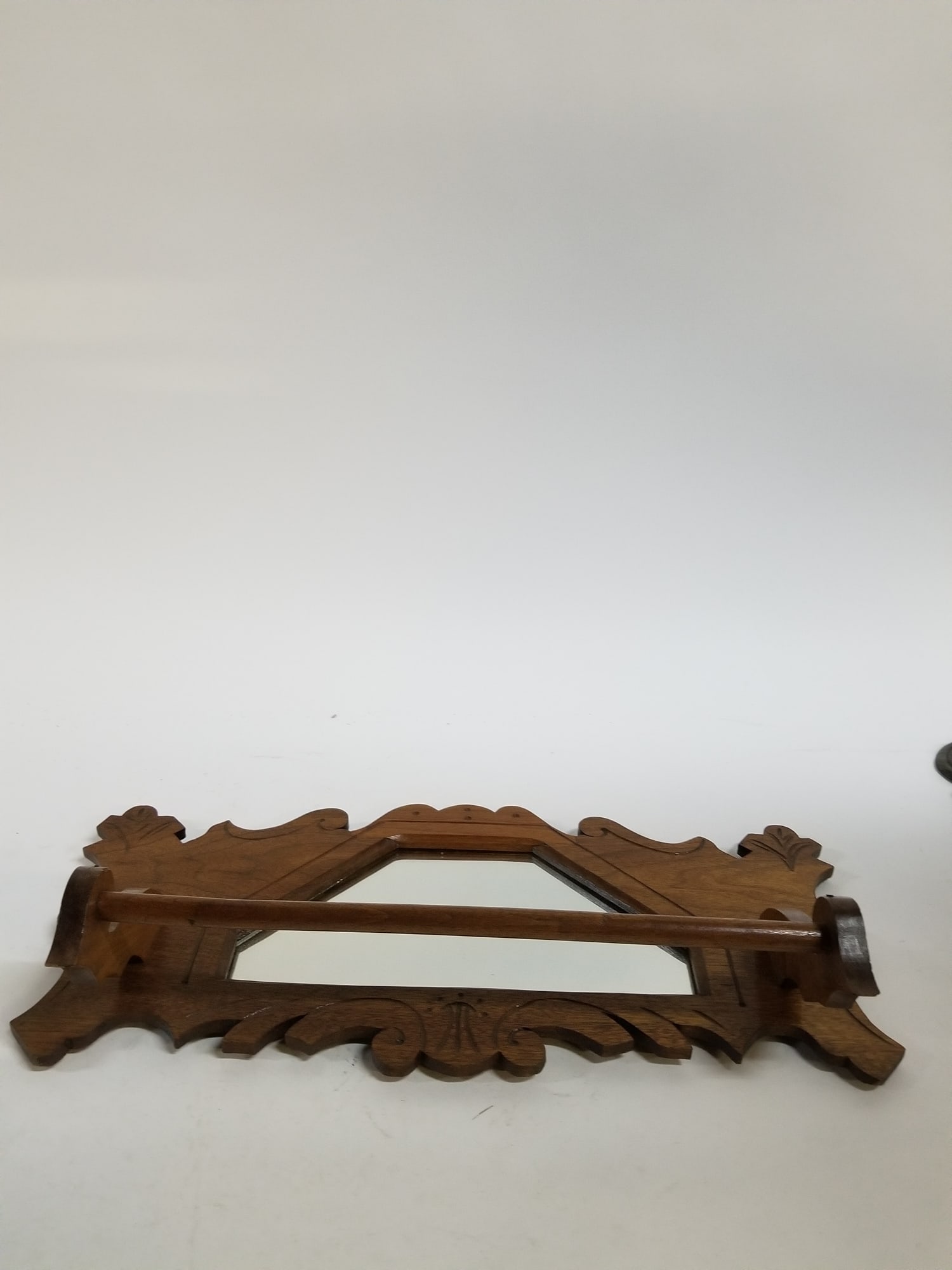 Antique Eastlake Oak Shaving Mirror w/ Towel Bar - 2