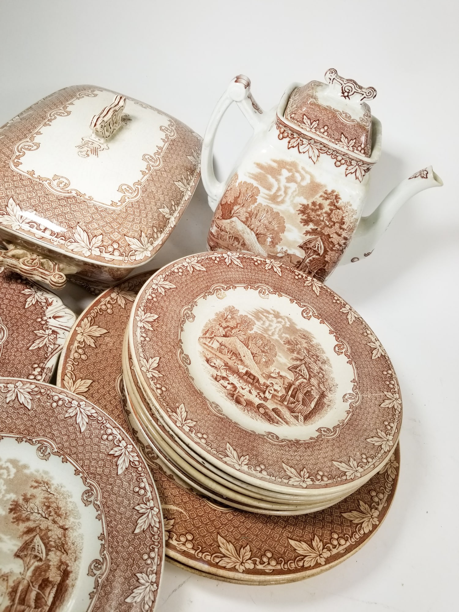 19th c. Old Hall "Farm" Pattern Enamel Porcelain Earthenware - 2