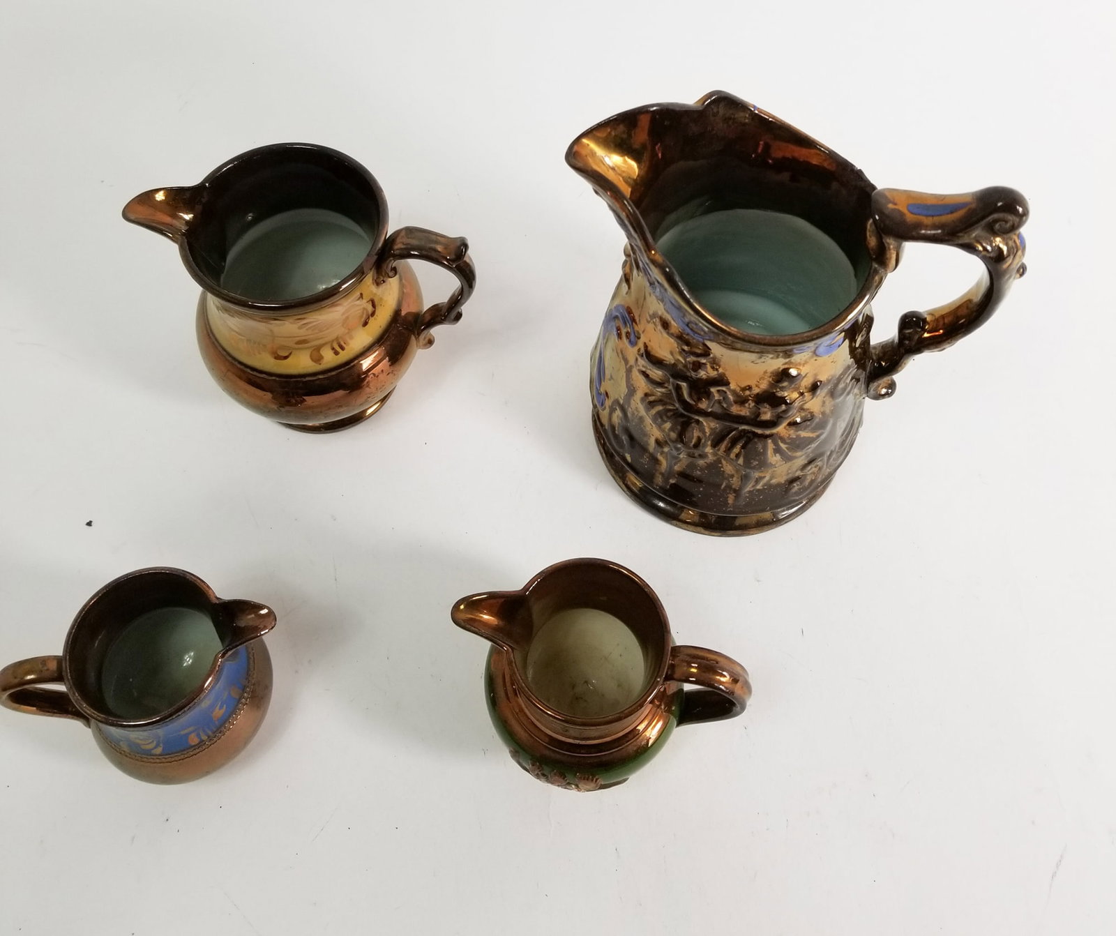 Four Antique Copper Luster Pitcher/Creamers - 3