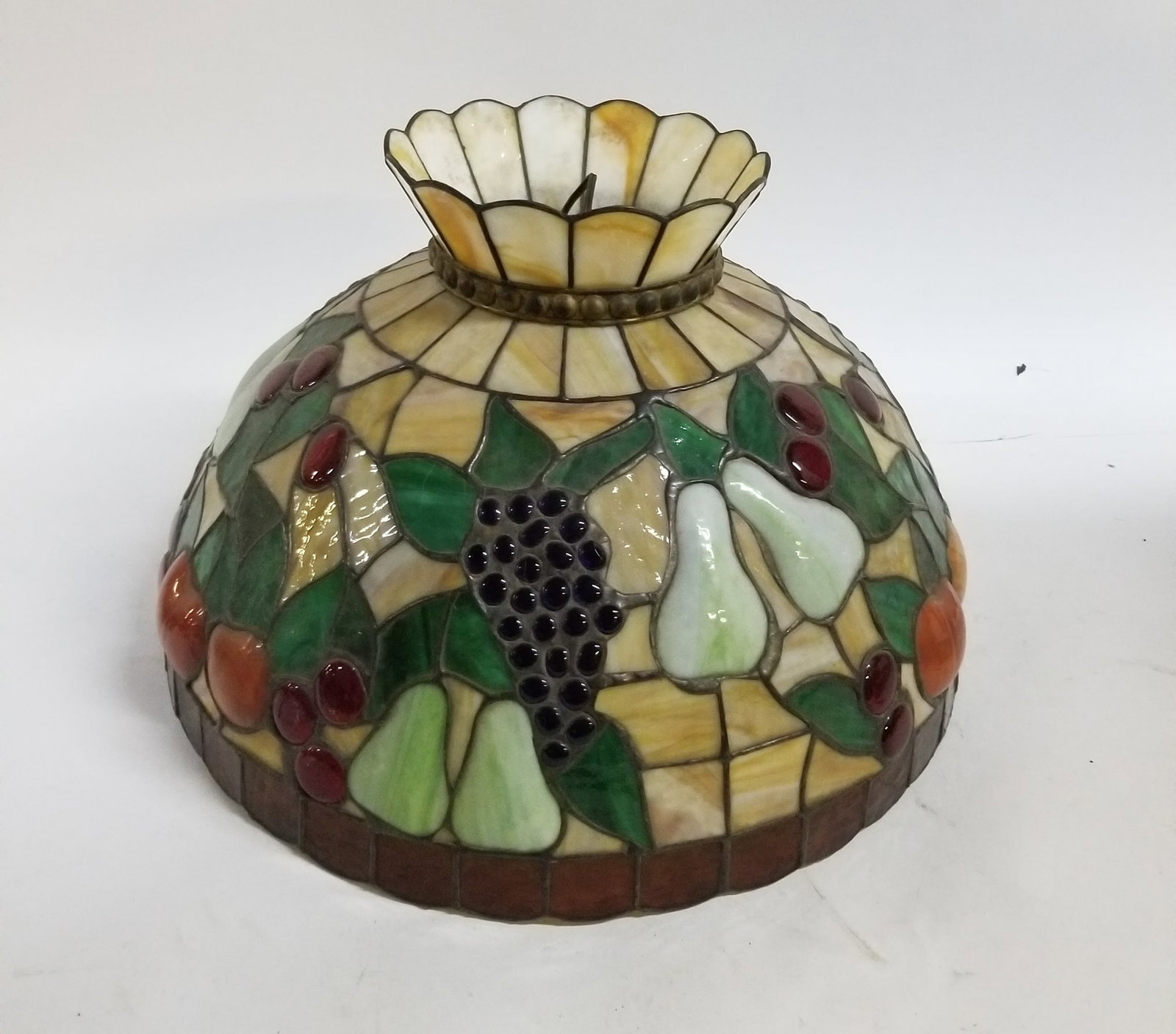 Large Leaded Slag Glass Fruit Motif Hanging Light Fixture (1 of 2)