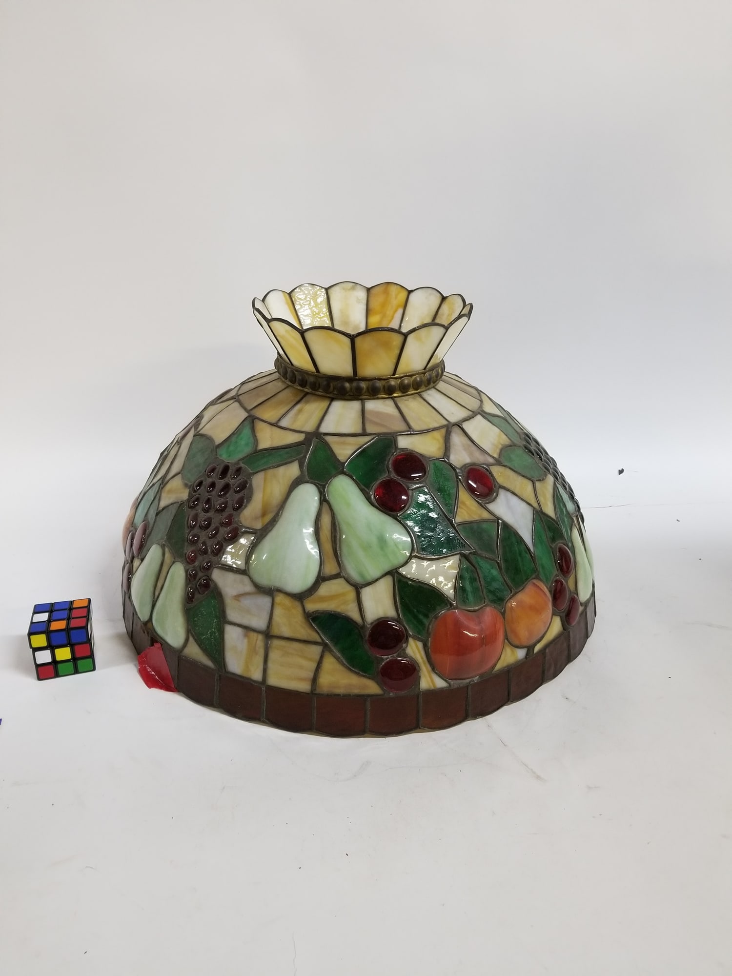 Large Leaded Slag Glass Fruit Motif Hanging Light Fixture - 2