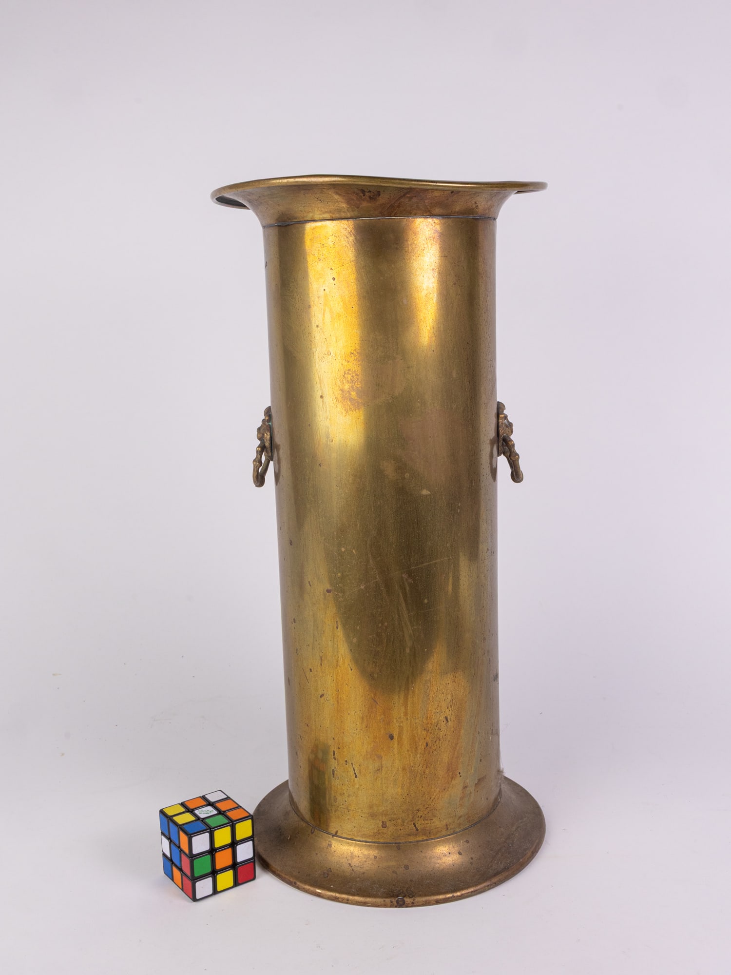 Vintage Brass Umbrella Holder with Lion Form Handles - 2