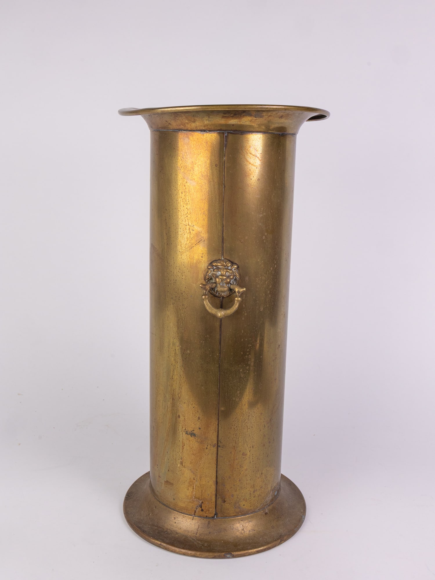 Vintage Brass Umbrella Holder with Lion Form Handles - 4