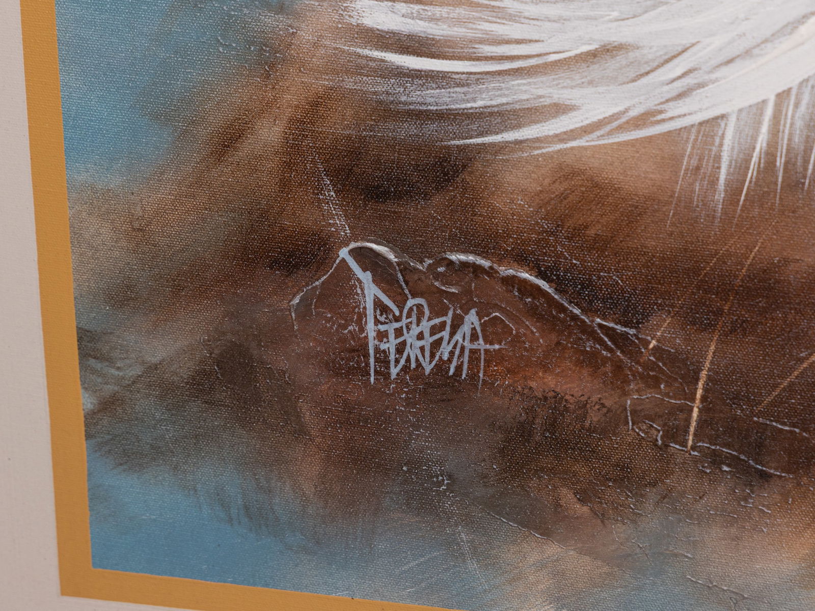 Large Oil on Canvas of an Abstract Scene with Snowy Egret Signed "Teresa" - 2