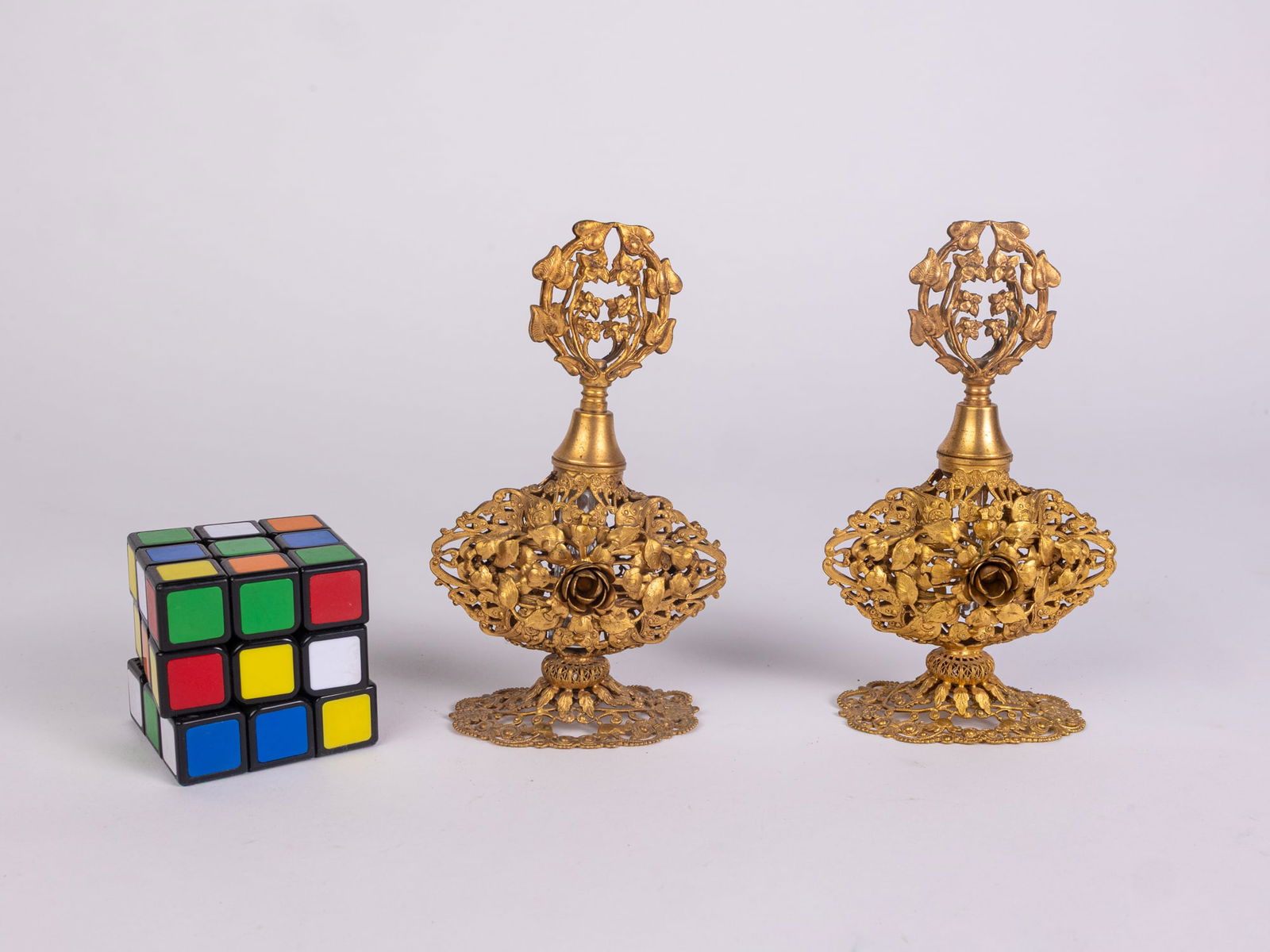 Pair of Ornately Gilt Vintage Perfume Bottles - 2