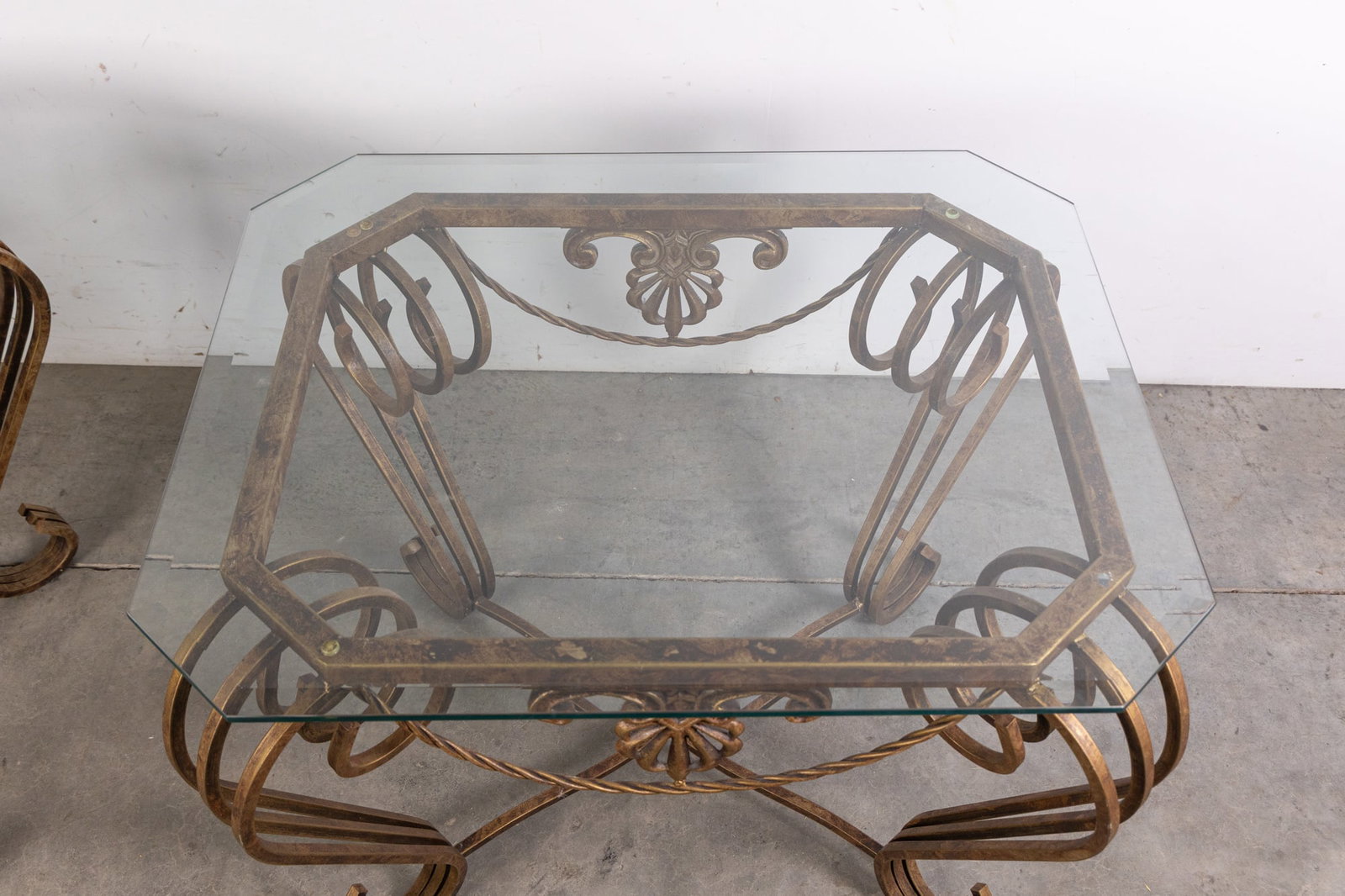 Pair of Ornate Wrought Iron Tables w/ Beveled Glass Top - 5