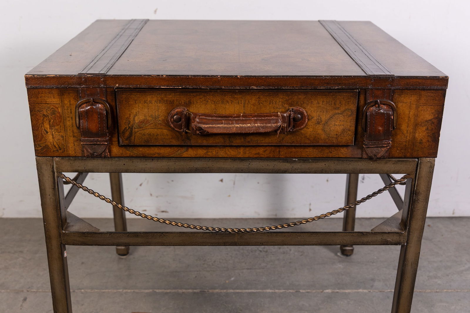 Campaign Style Leather World Map Luggage Side Table - 2