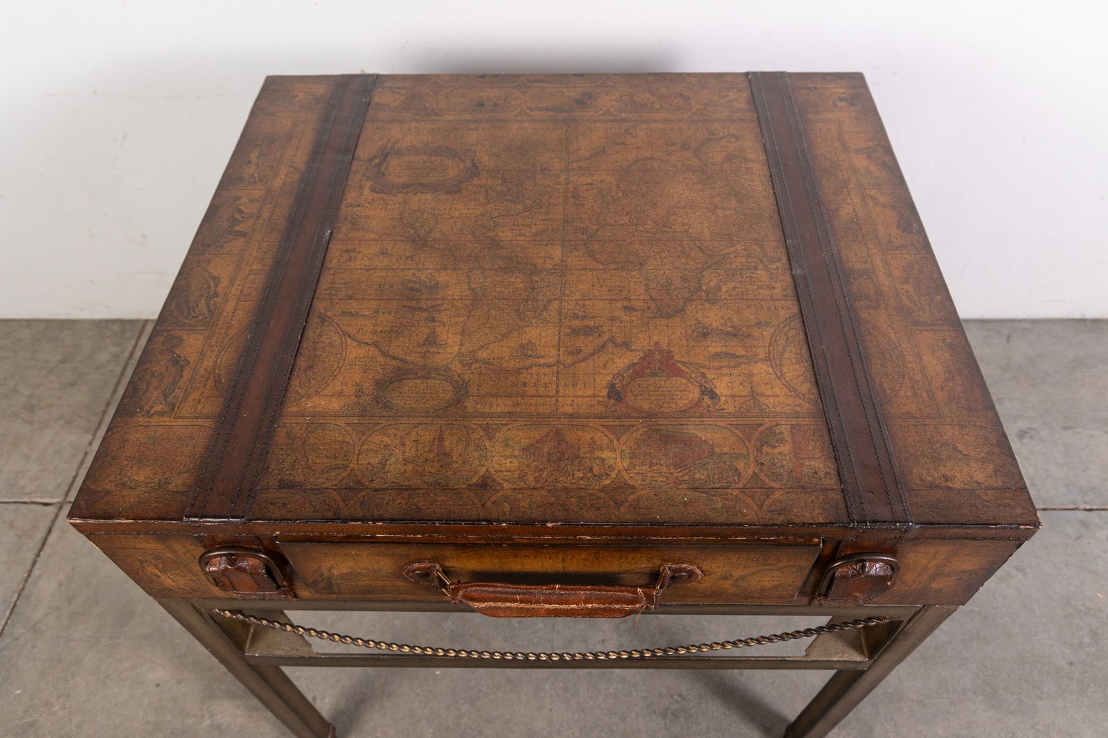 Campaign Style Leather World Map Luggage Side Table - 3