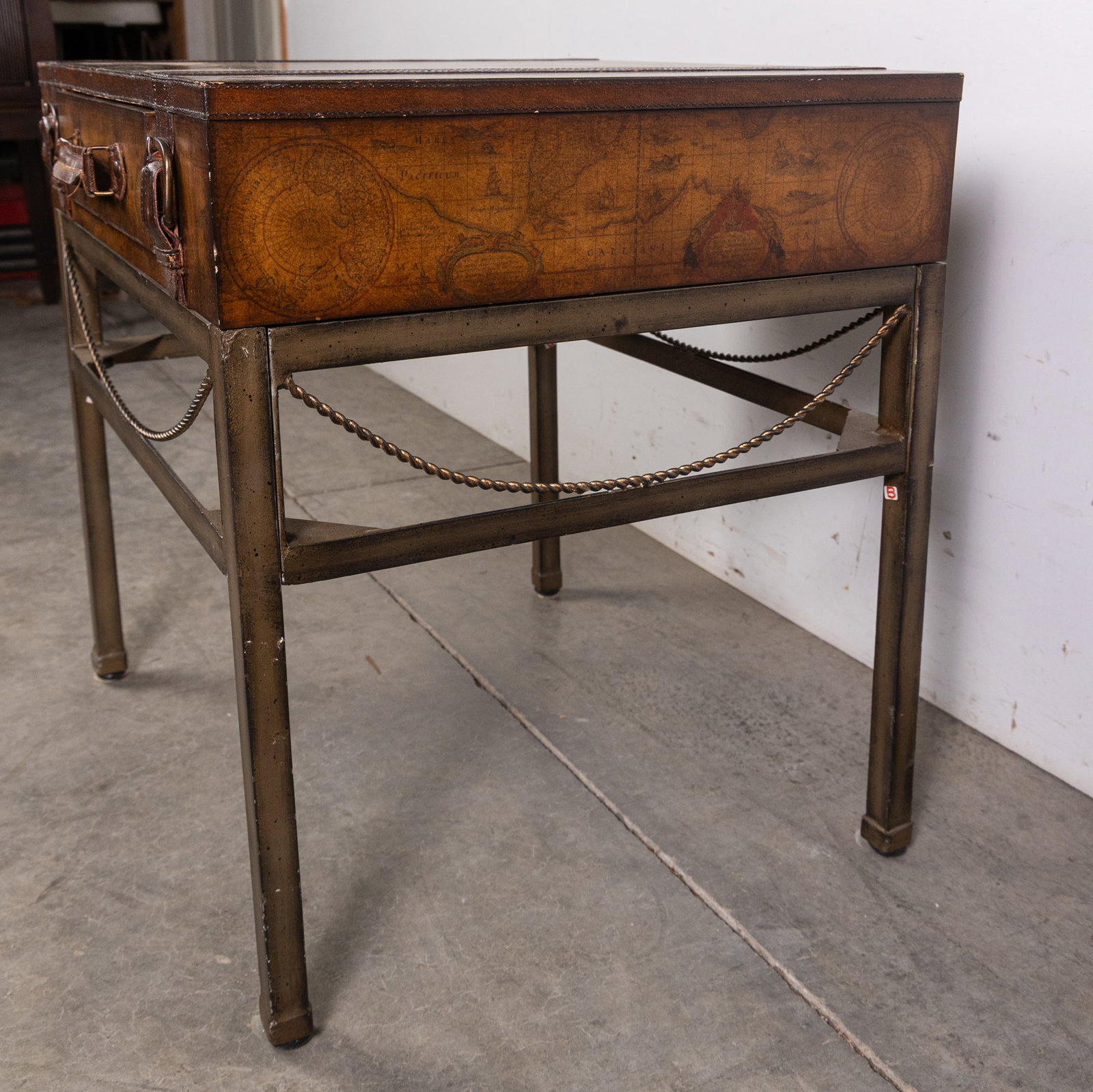 Campaign Style Leather World Map Luggage Side Table - 5