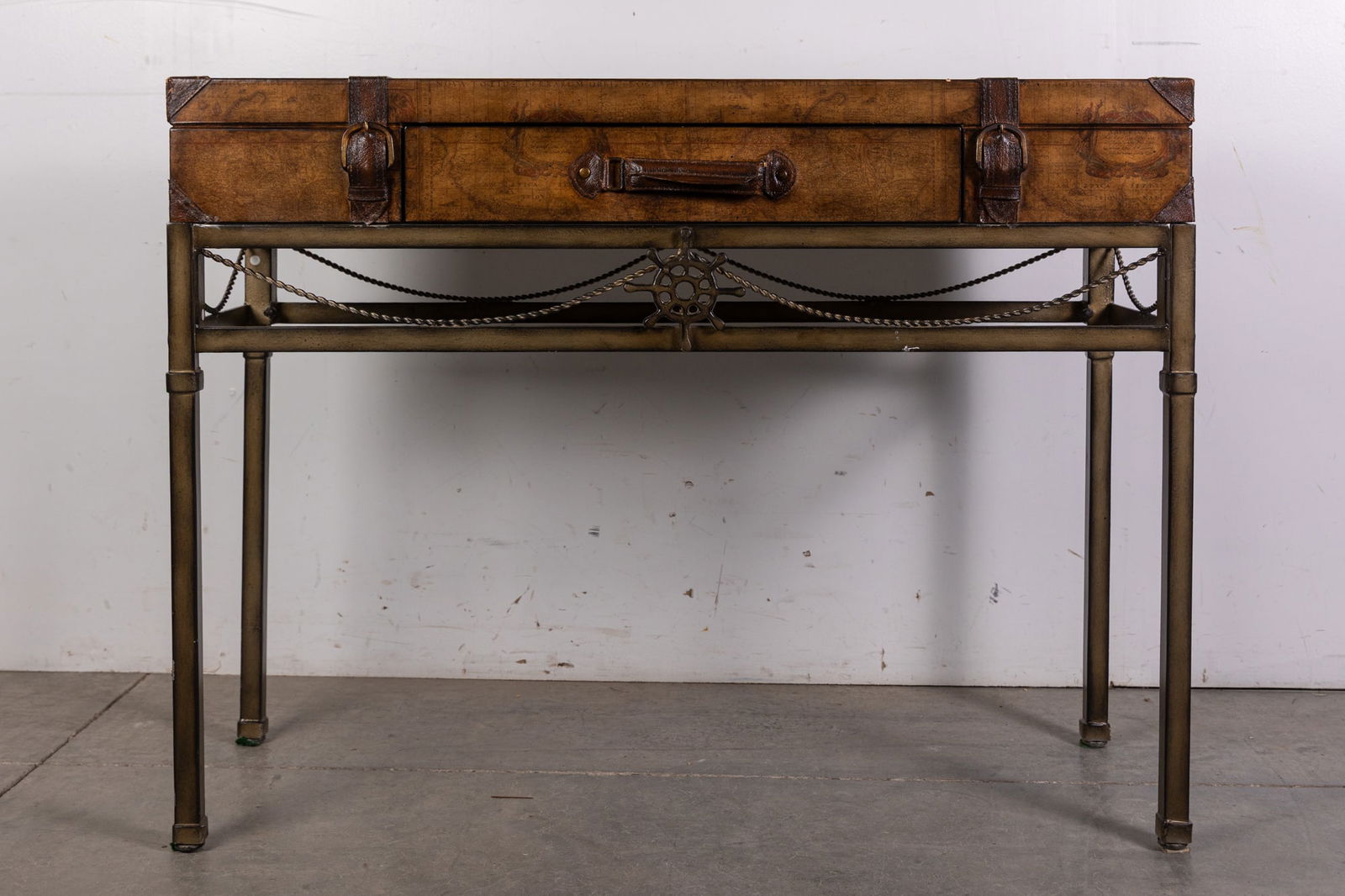 Campaign Style Leather World Map Suitcase Console Table (1 of 6)