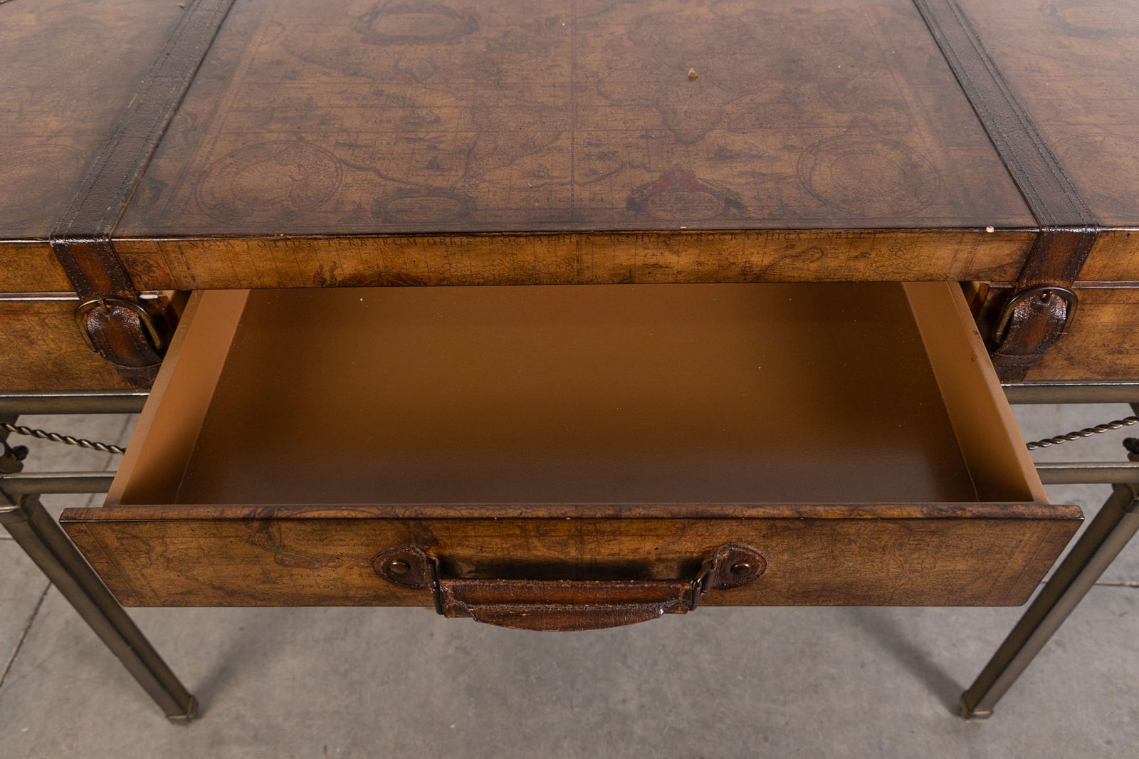 Campaign Style Leather World Map Suitcase Console Table - 6