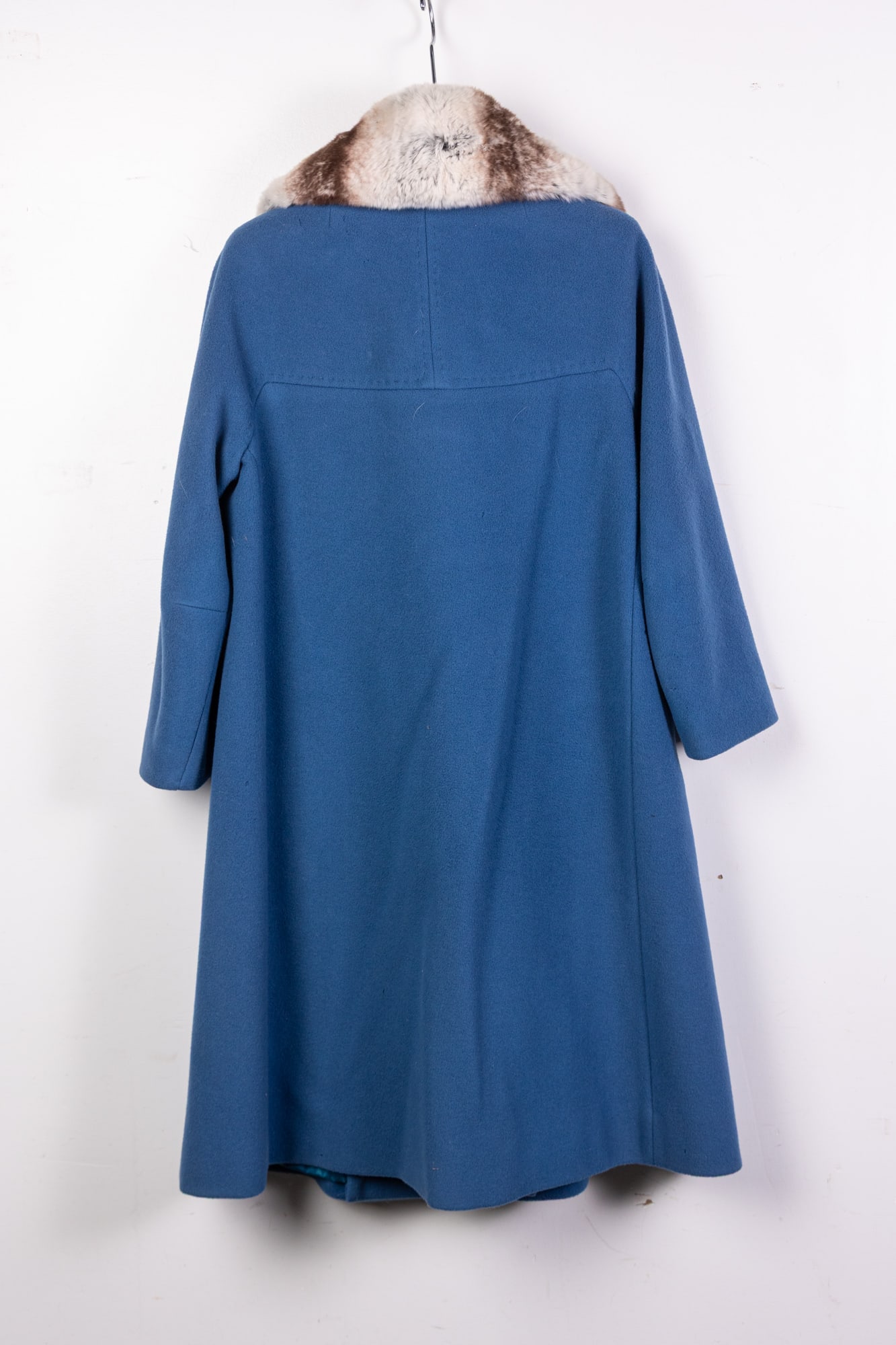 Zinman Furs Vintage Fur Trimmed Cerulean Blue Coat - 3