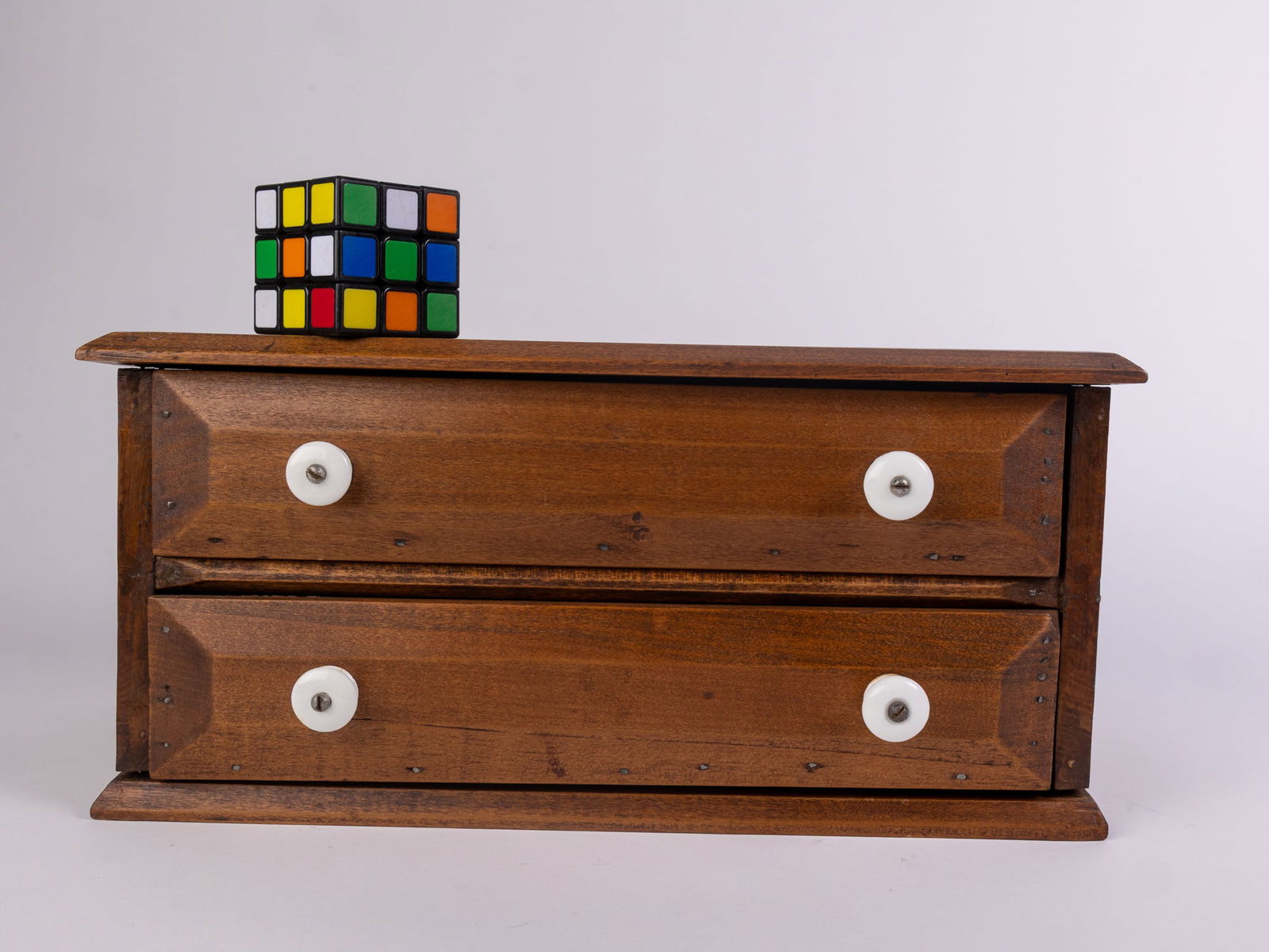 Antique Table Top Two Drawer Storage Cabinet - 2