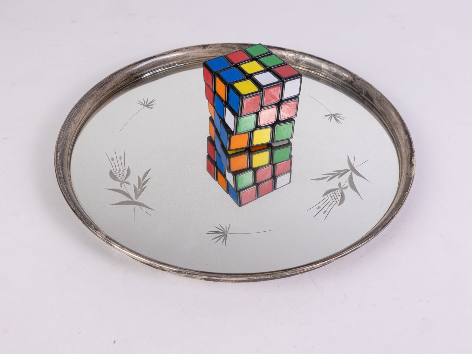 Silverplate Rimmed Mirrored Tray - 2