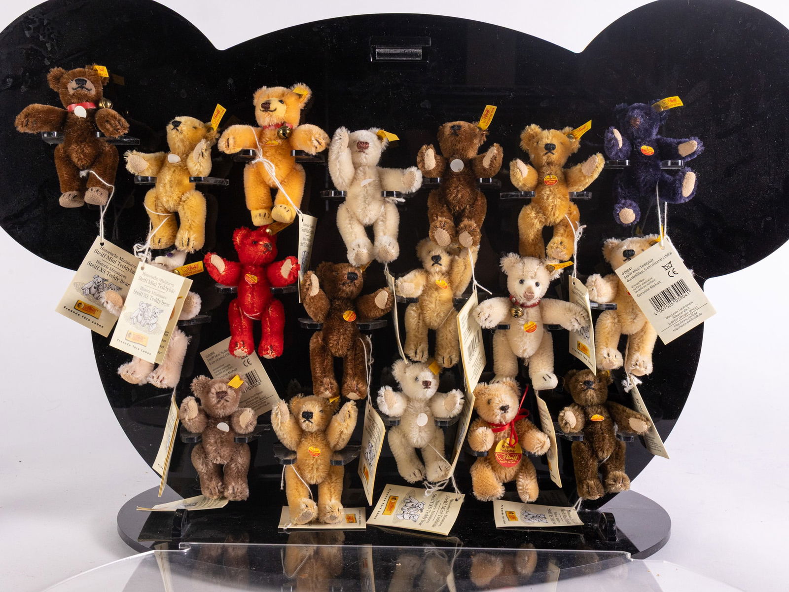 Steiff Acrylic Bear Shaped Display with 18 Miniature XS Teddy Bears - 12