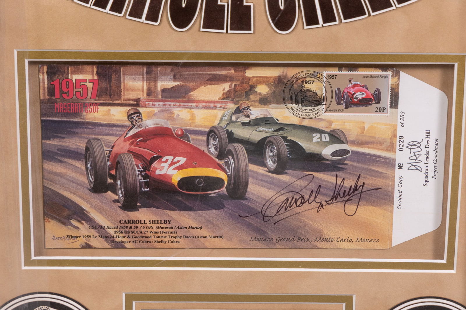 Carroll Shelby Autographed 1957 Grand Prix Commemorative Artwork - 3