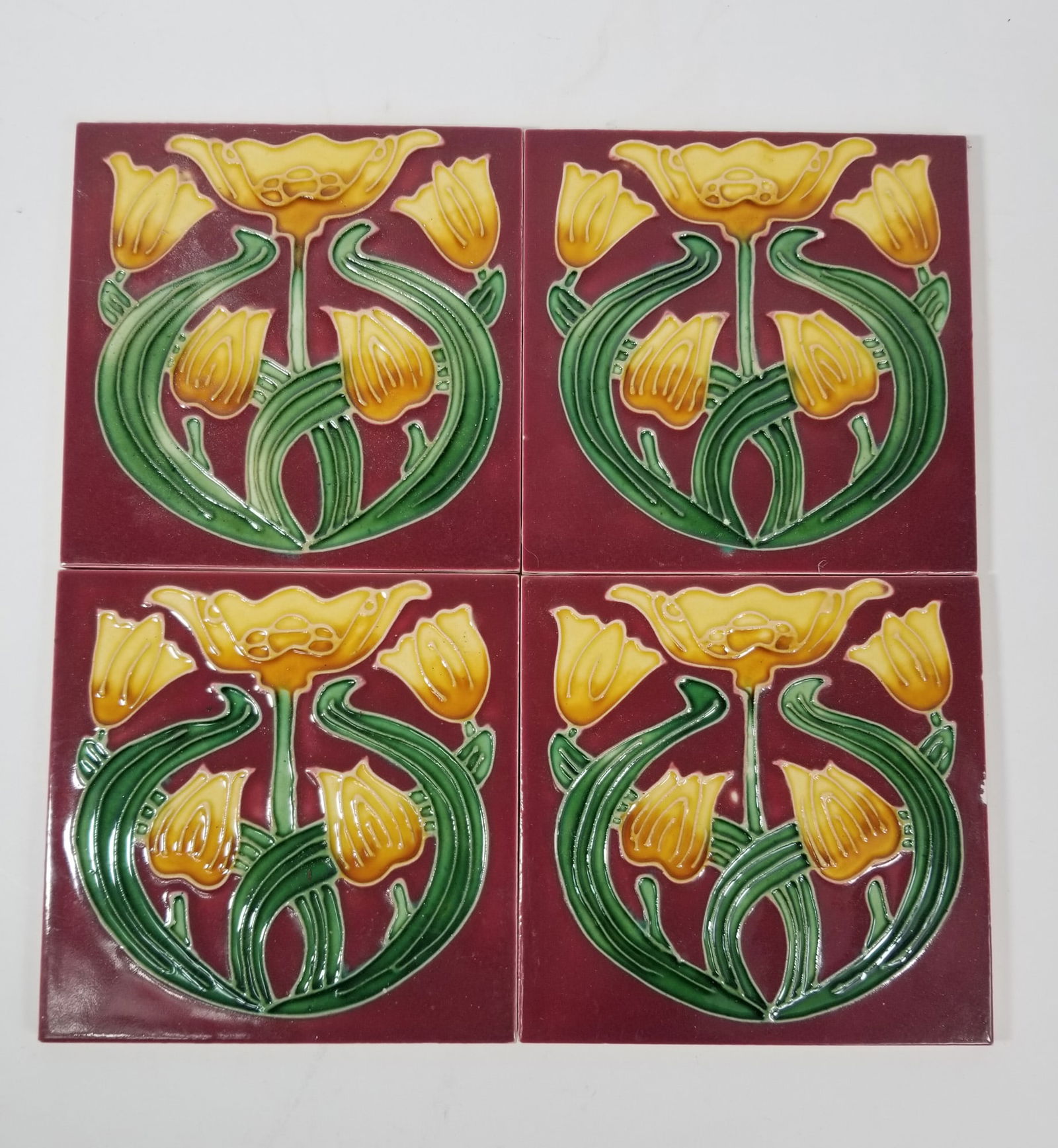 Set of Four Ceramic Art Nouveau Style Tiles (1 of 3)