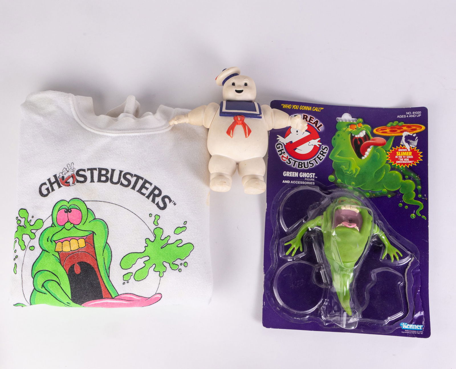 Vintage Kenner 80's Green Ghost & Stay-Puft Man Figures & Slimer Pullover: Vintage Kenner 80's Green Ghost & Stay-Puft Man Figures & Slimer Pullover Size 7" x 12" x 12" Literature Brooks Auction – Online Auction Terms & Conditions Contact: (856) 694-2960 | info@brooks