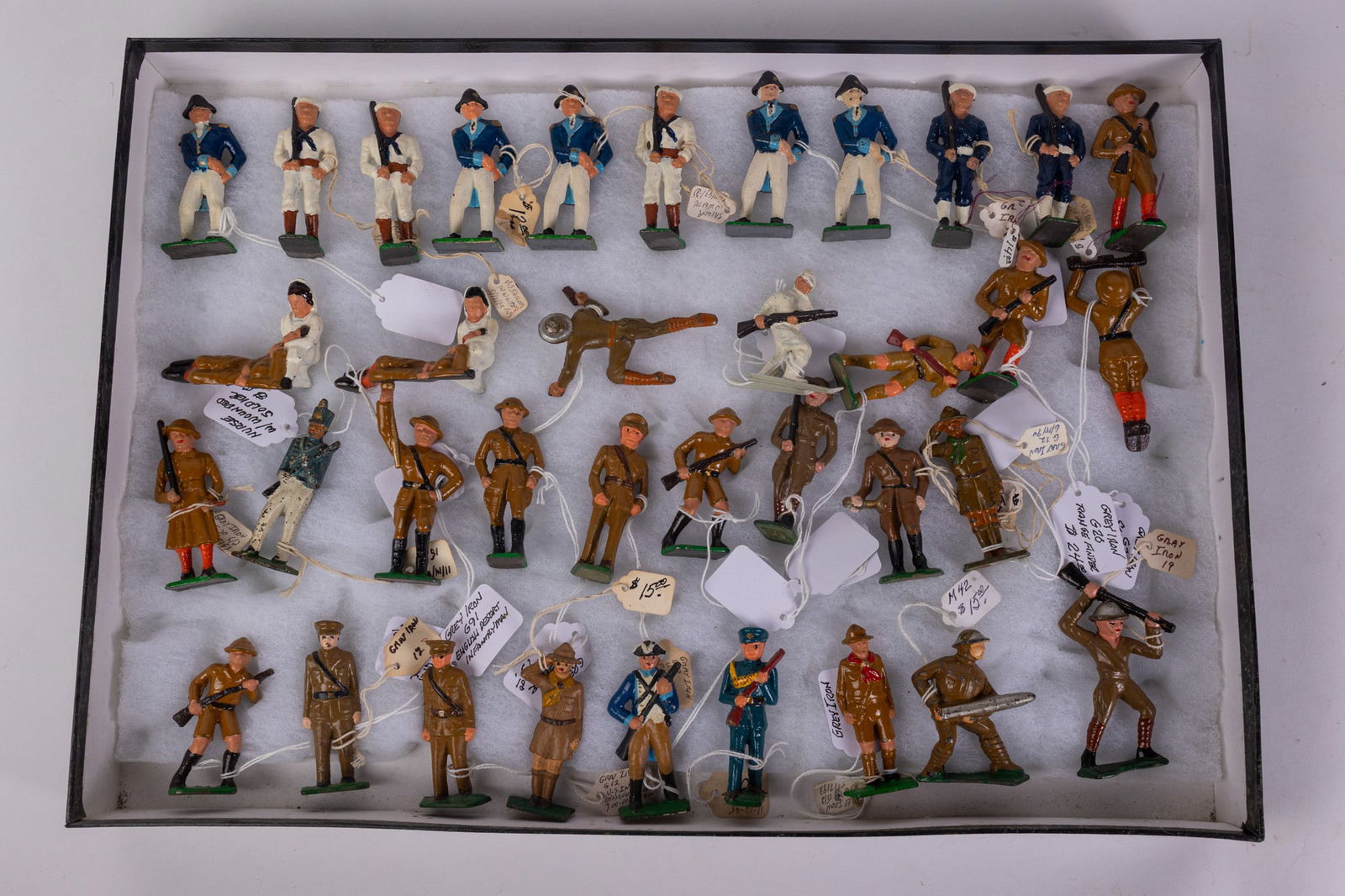 Large Grouping of Vintage & Antique Lead Figures in Display Case (1 of 6)
