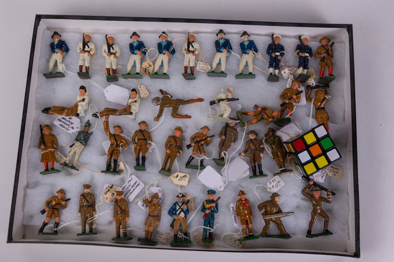 Large Grouping of Vintage & Antique Lead Figures in Display Case - 2