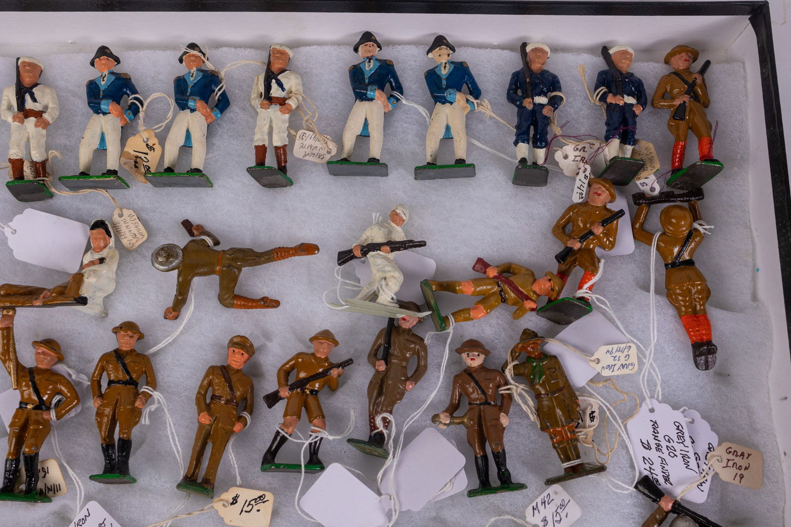 Large Grouping of Vintage & Antique Lead Figures in Display Case - 4