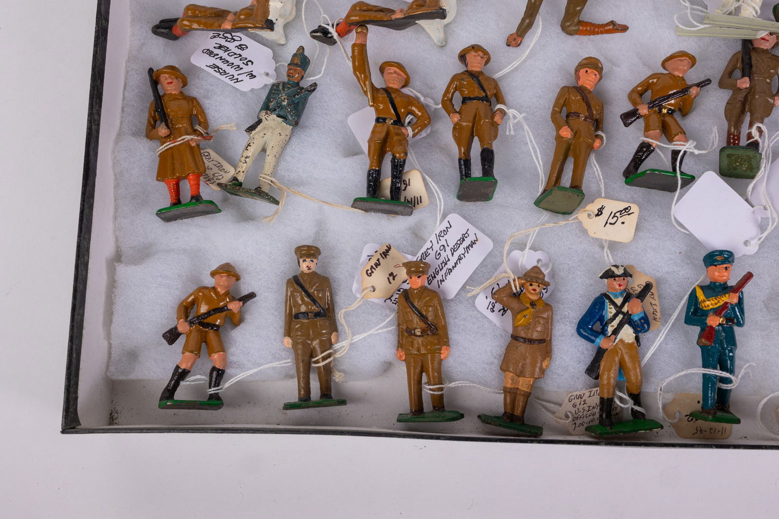 Large Grouping of Vintage & Antique Lead Figures in Display Case - 5