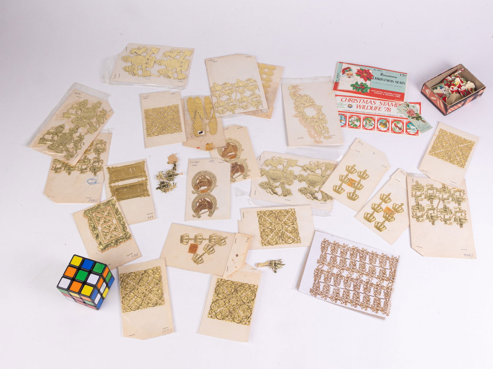 Vintage Gold Toned Die Cut Christmas Decorations - 2