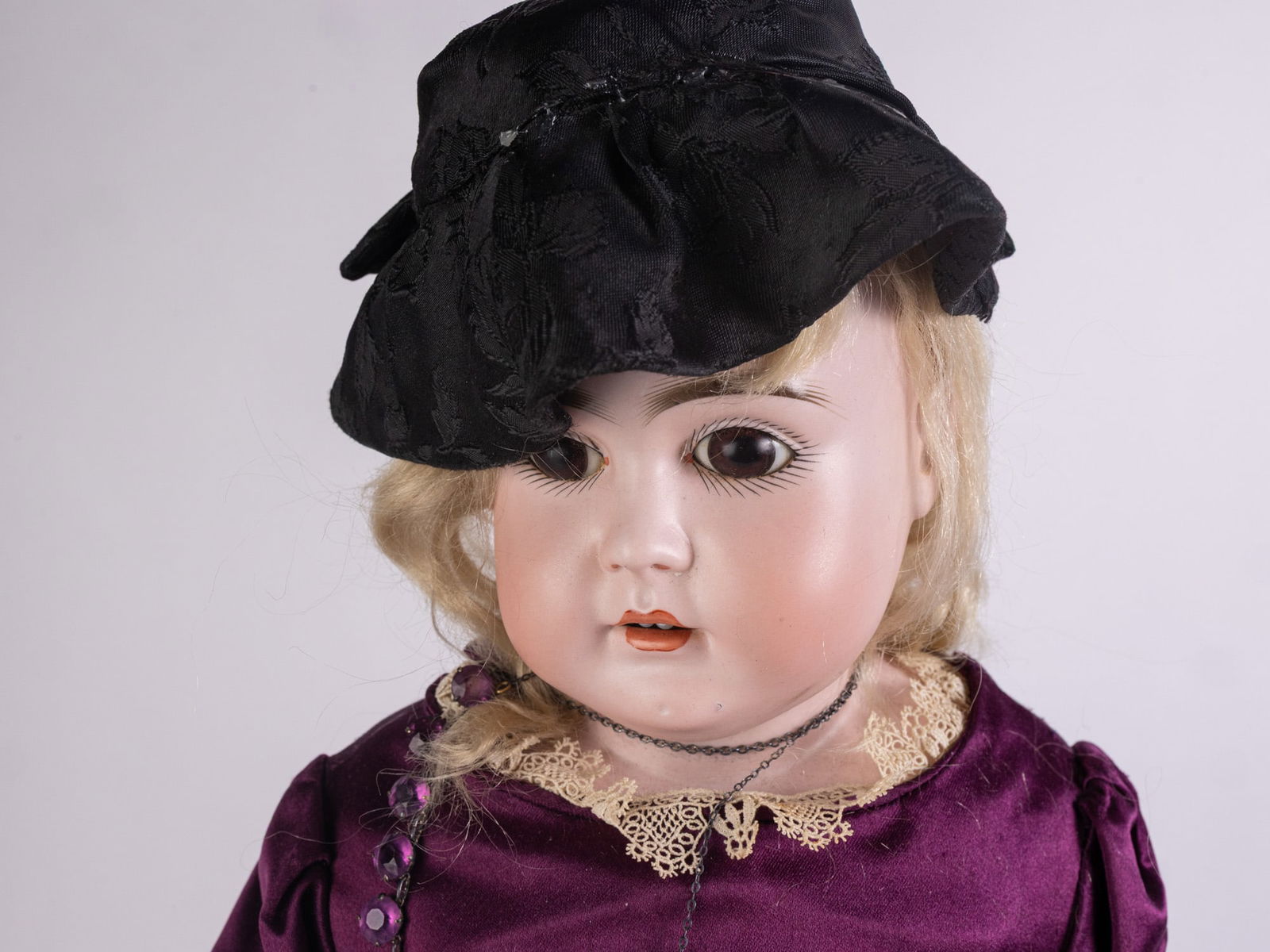 Antique German Bisque Porcelain Doll w/ Sterling Jewelry - 3
